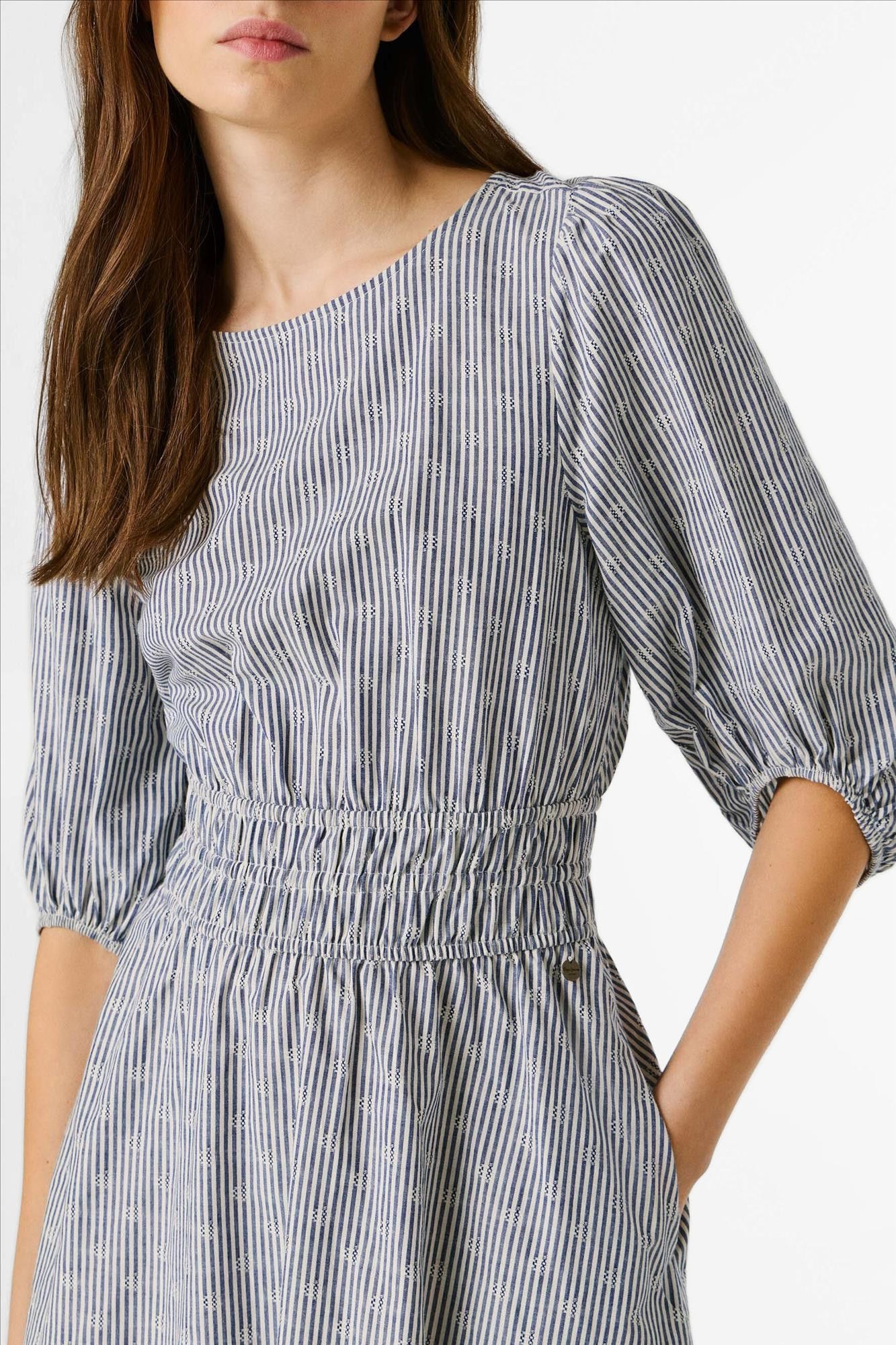 Pepe Jeans London - Donkerblauw-Witte Chia jurk