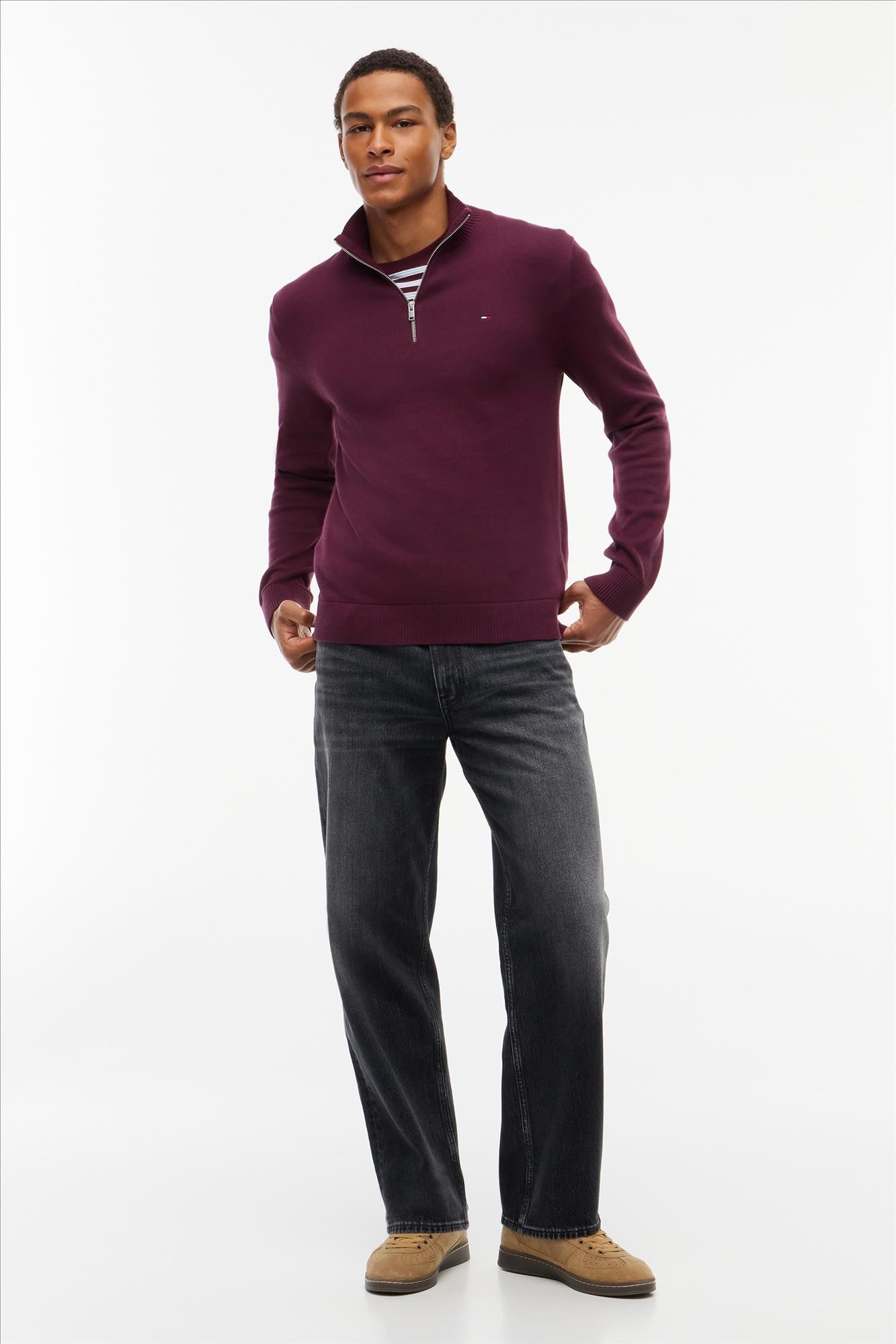 Tommy Jeans - Bordeaux Slim Light 1/4 Zip trui