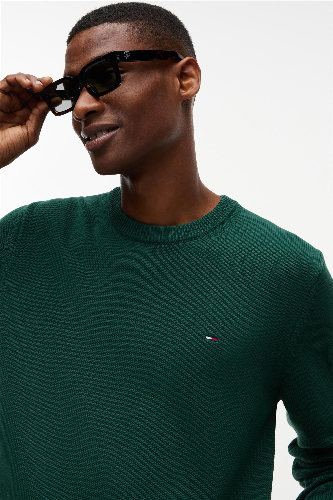 Tommy Jeans - Donkergroene Essential slim trui