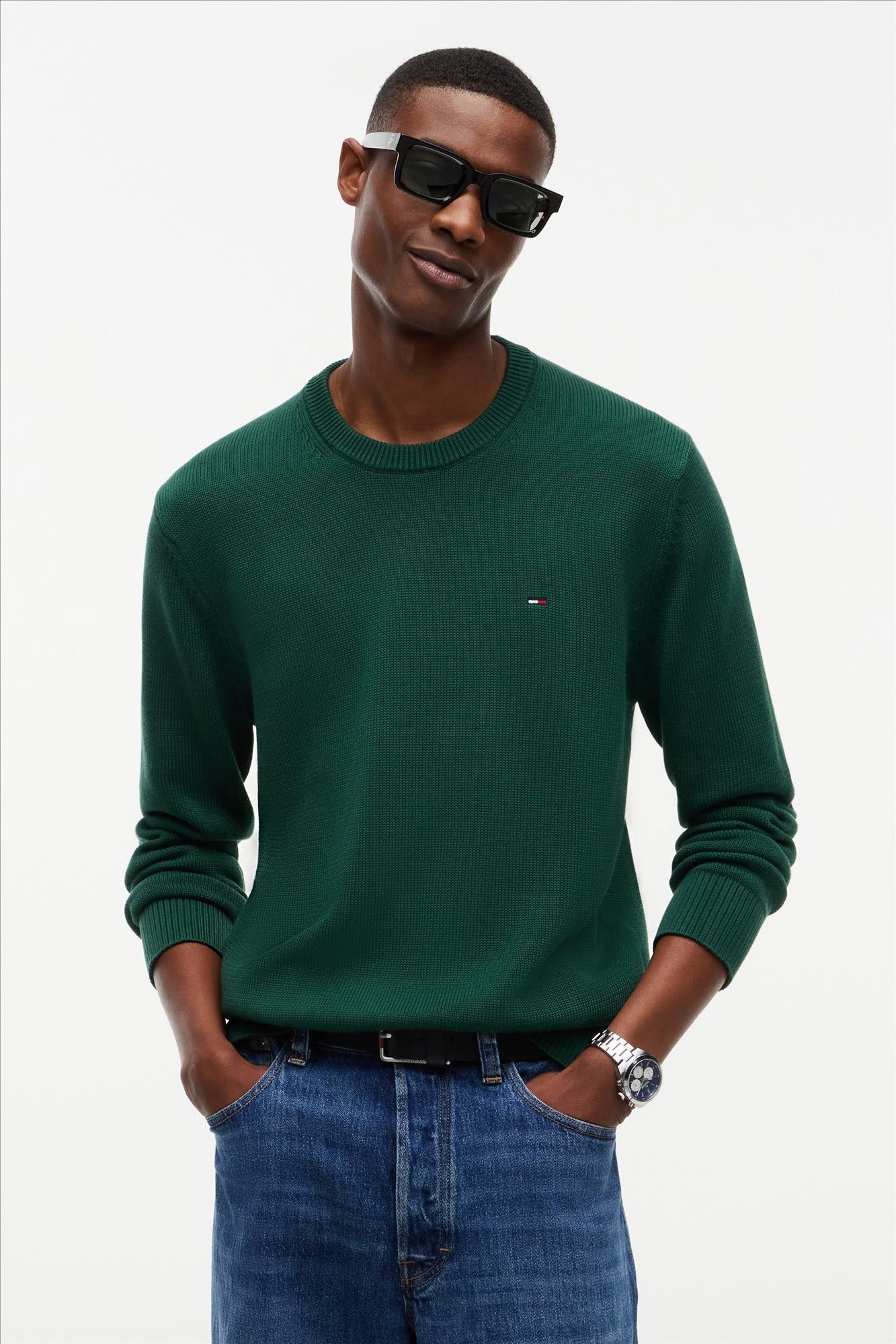 Tommy Jeans - Donkergroene Essential slim trui