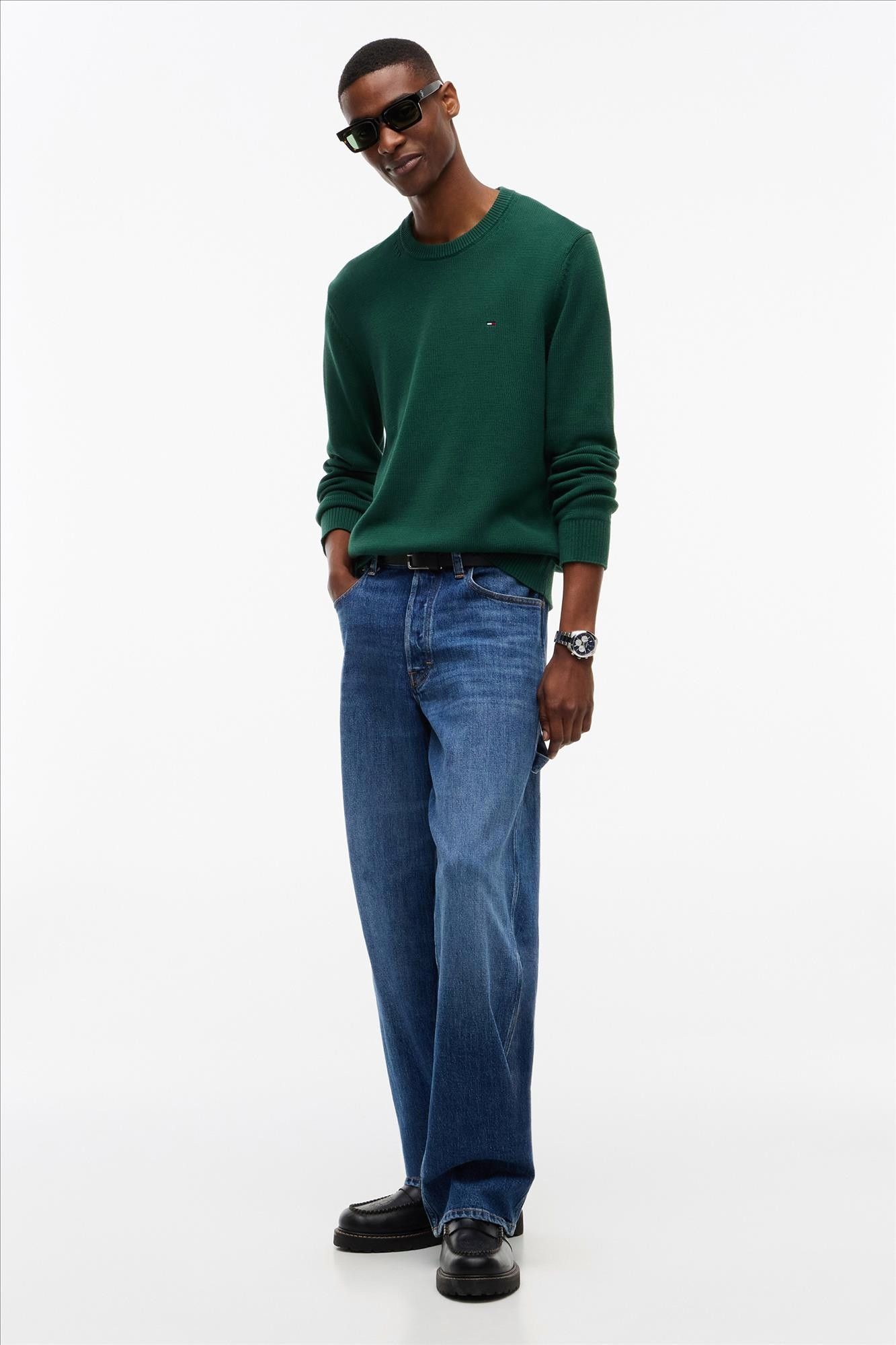 Tommy Jeans - Donkergroene Essential slim trui