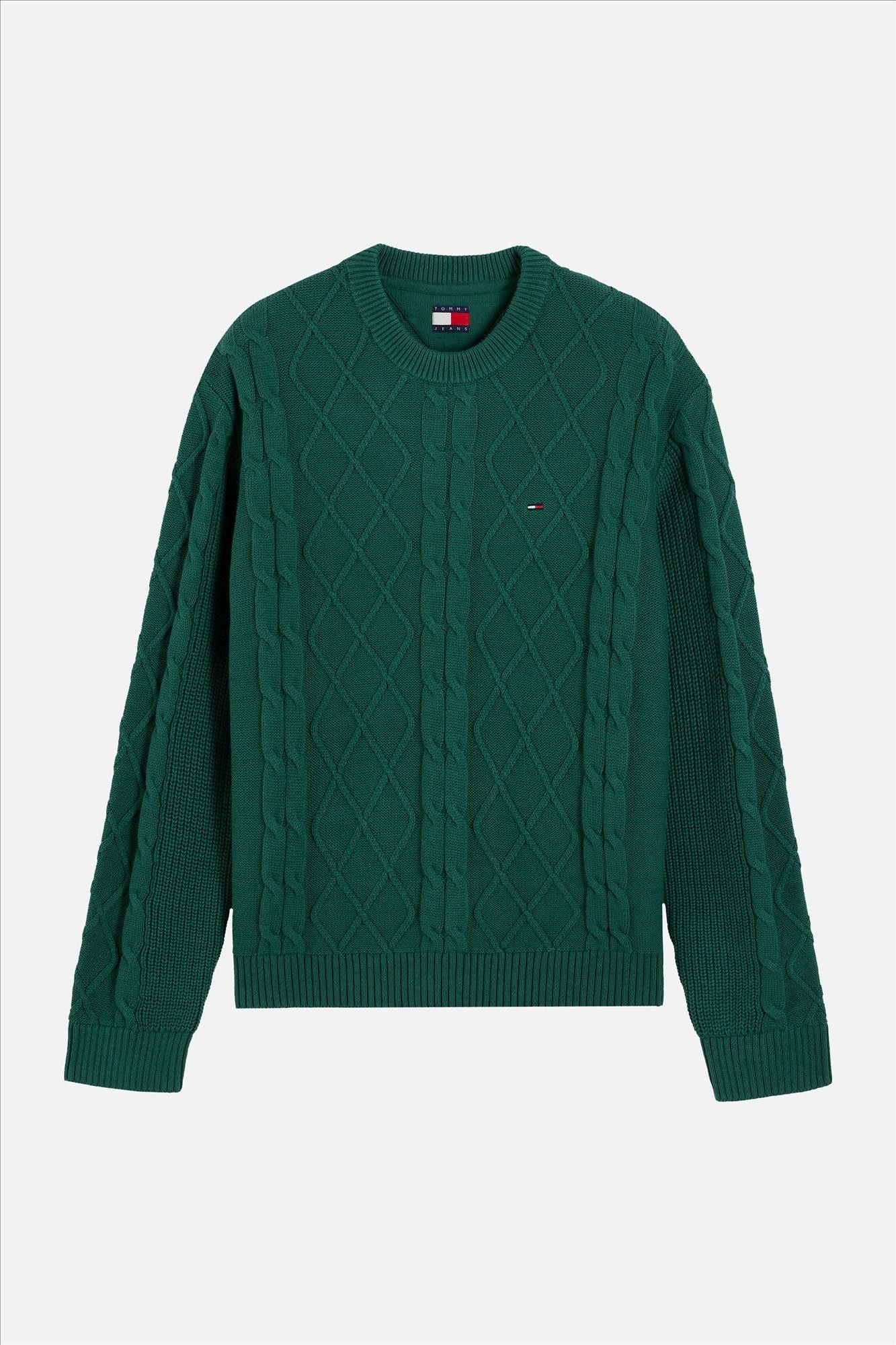 Tommy Jeans - Donkergroene Cable Knit trui