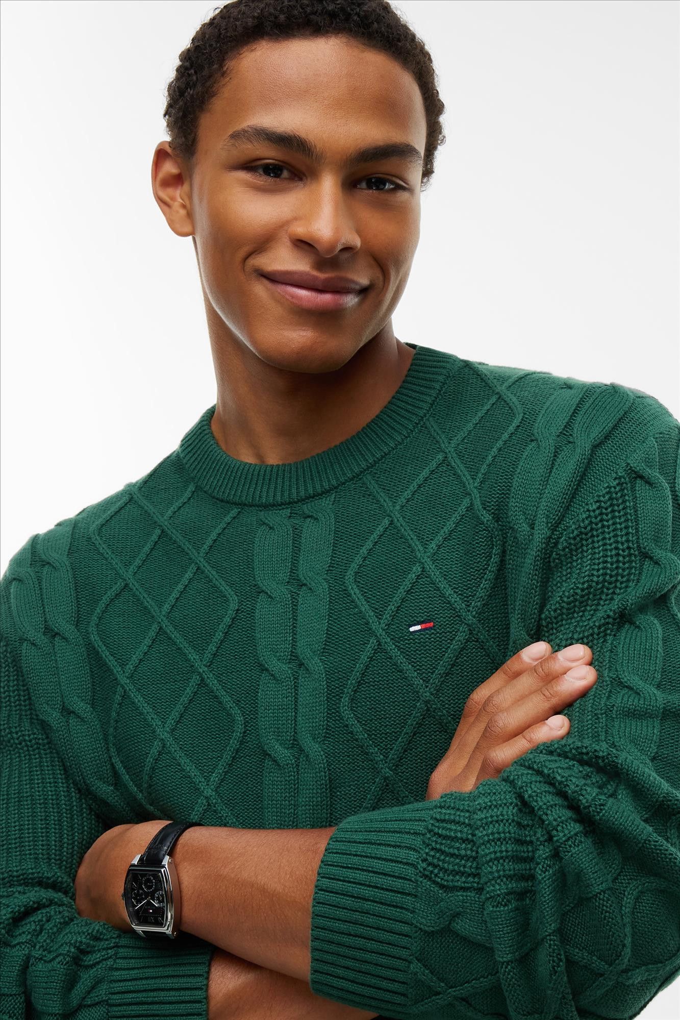 Tommy Jeans - Donkergroene Cable Knit trui