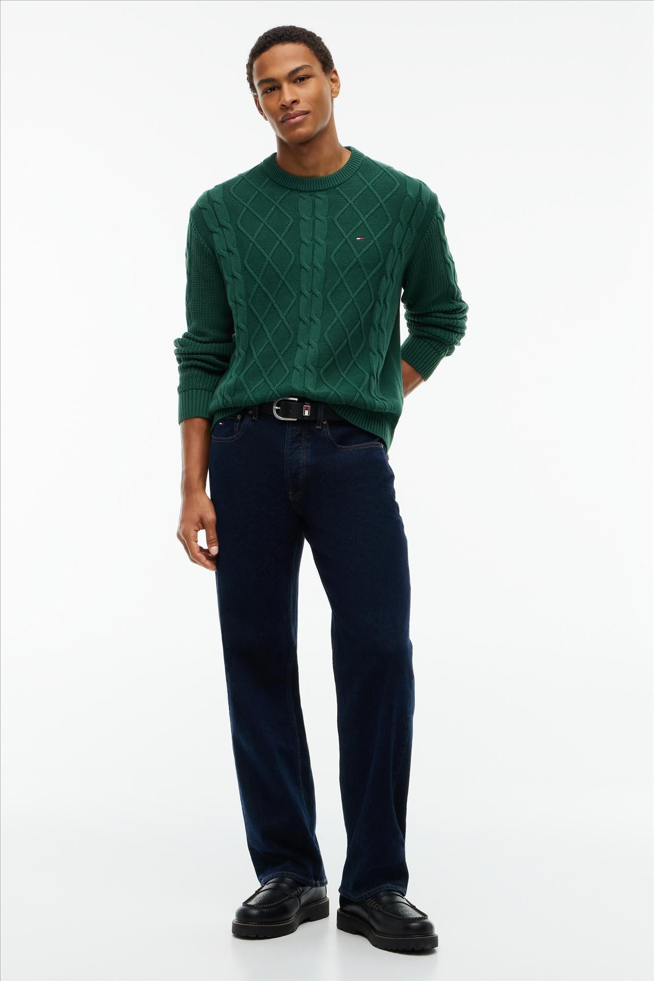 Tommy Jeans - Donkergroene Cable Knit trui