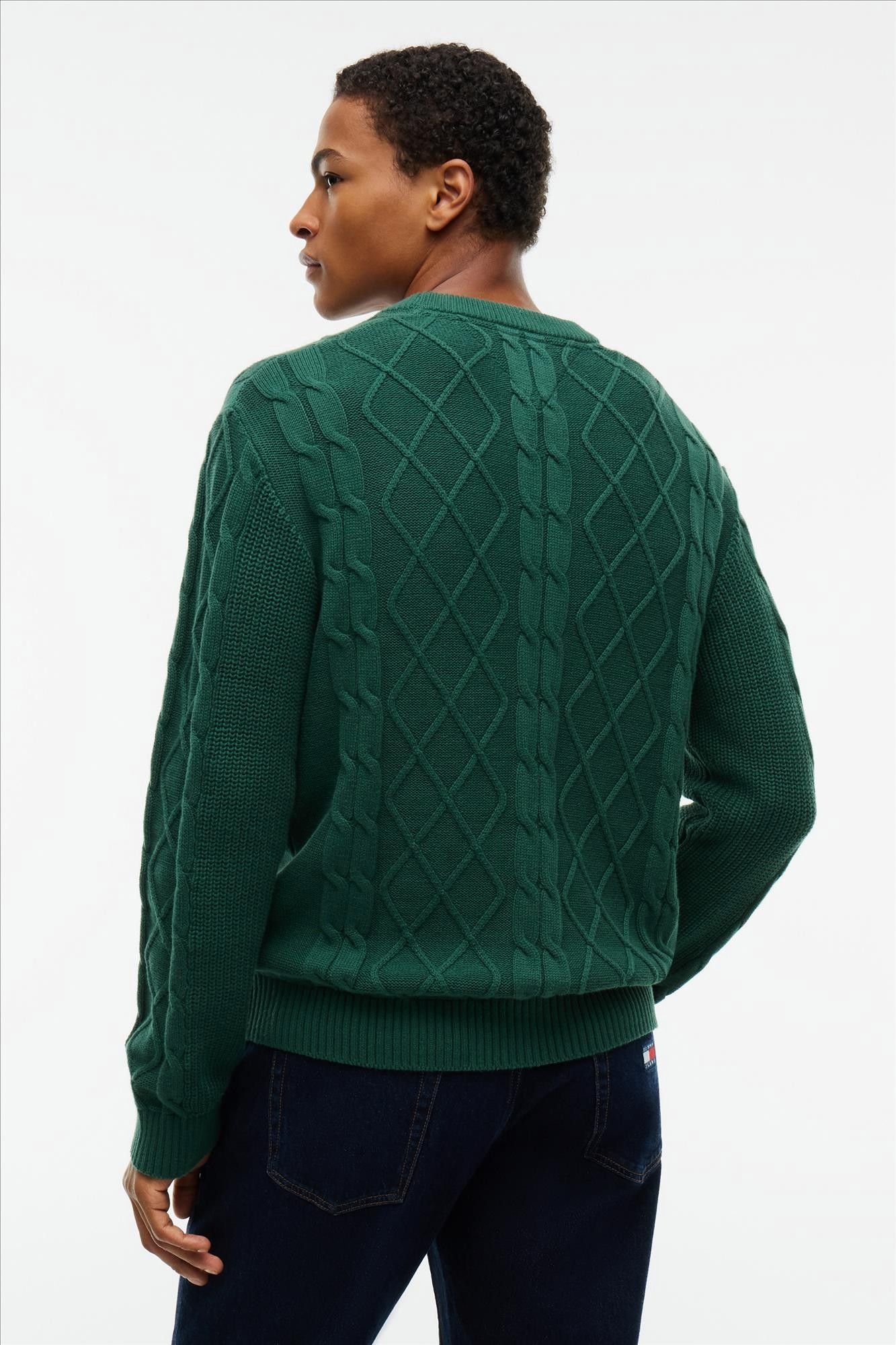 Tommy Jeans - Donkergroene Cable Knit trui