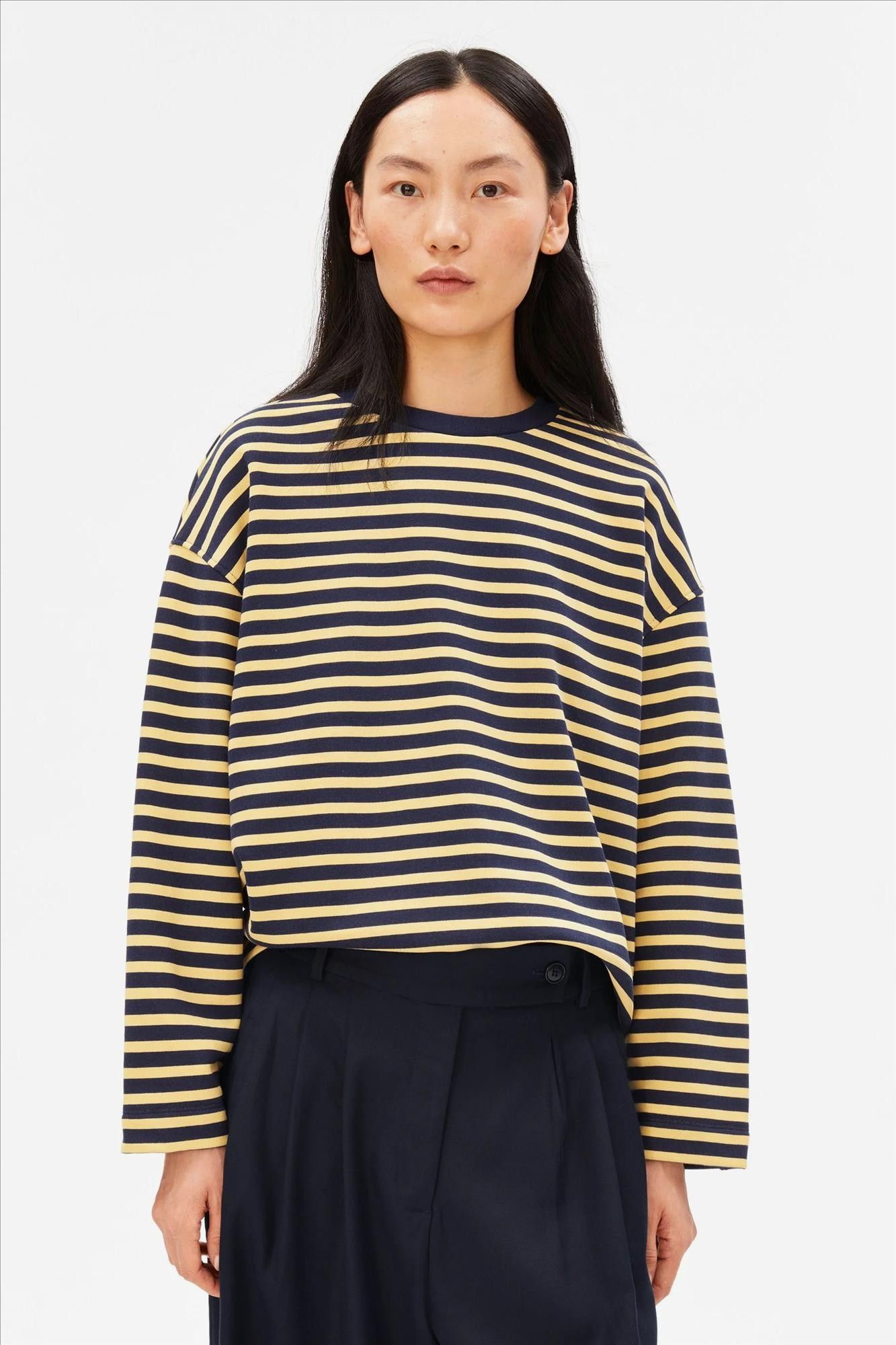 Armed Angels - Donkerblauw-Lichtgele Frankaa Maarlen sweater