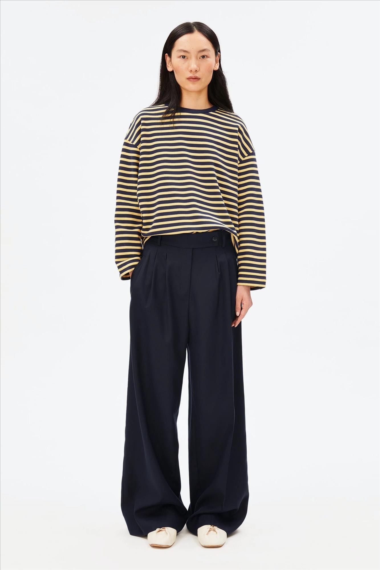 Armed Angels - Donkerblauw-Lichtgele Frankaa Maarlen sweater