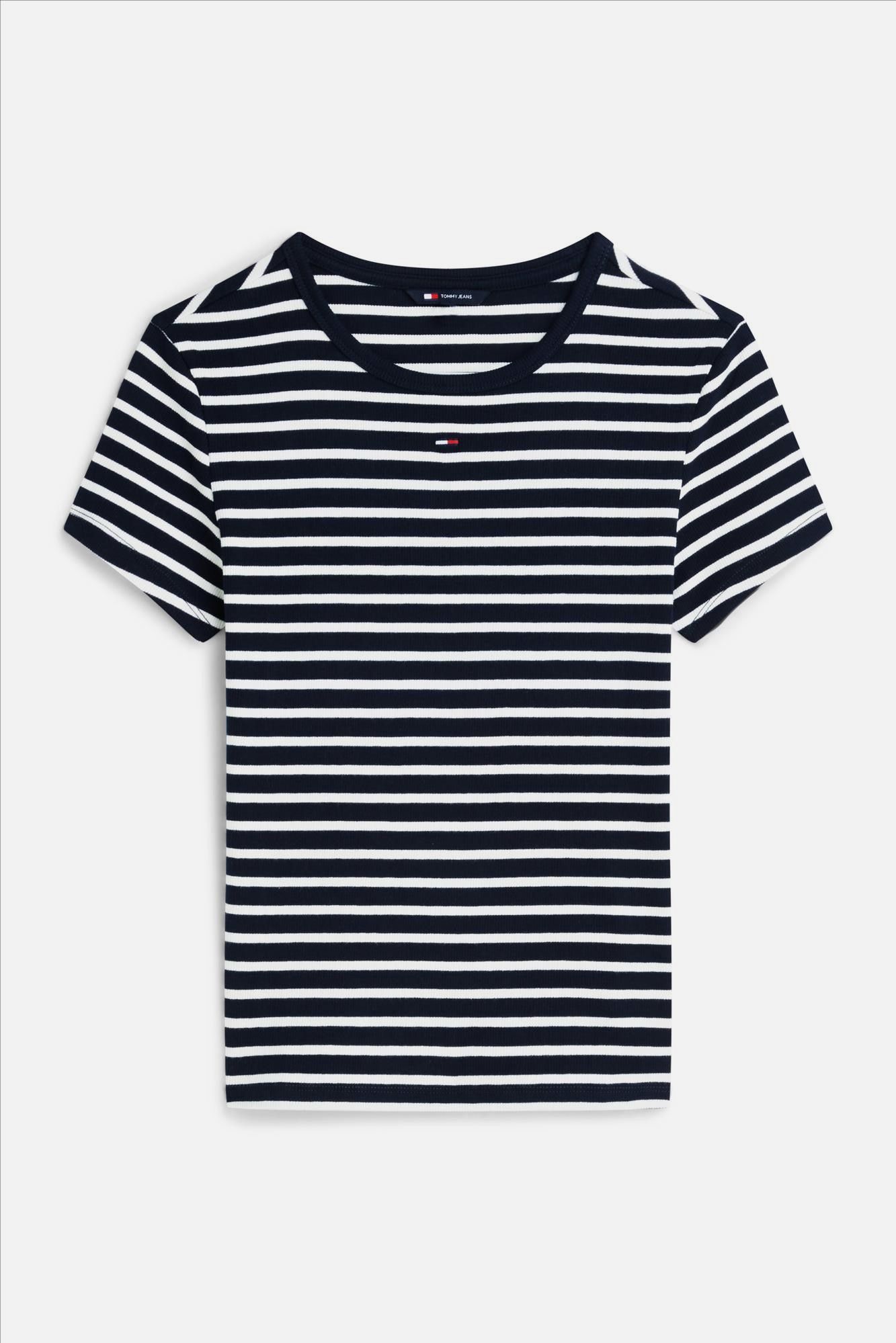 Tommy Jeans - Donkerblauw-Witte Essential Rib slim T-shirt
