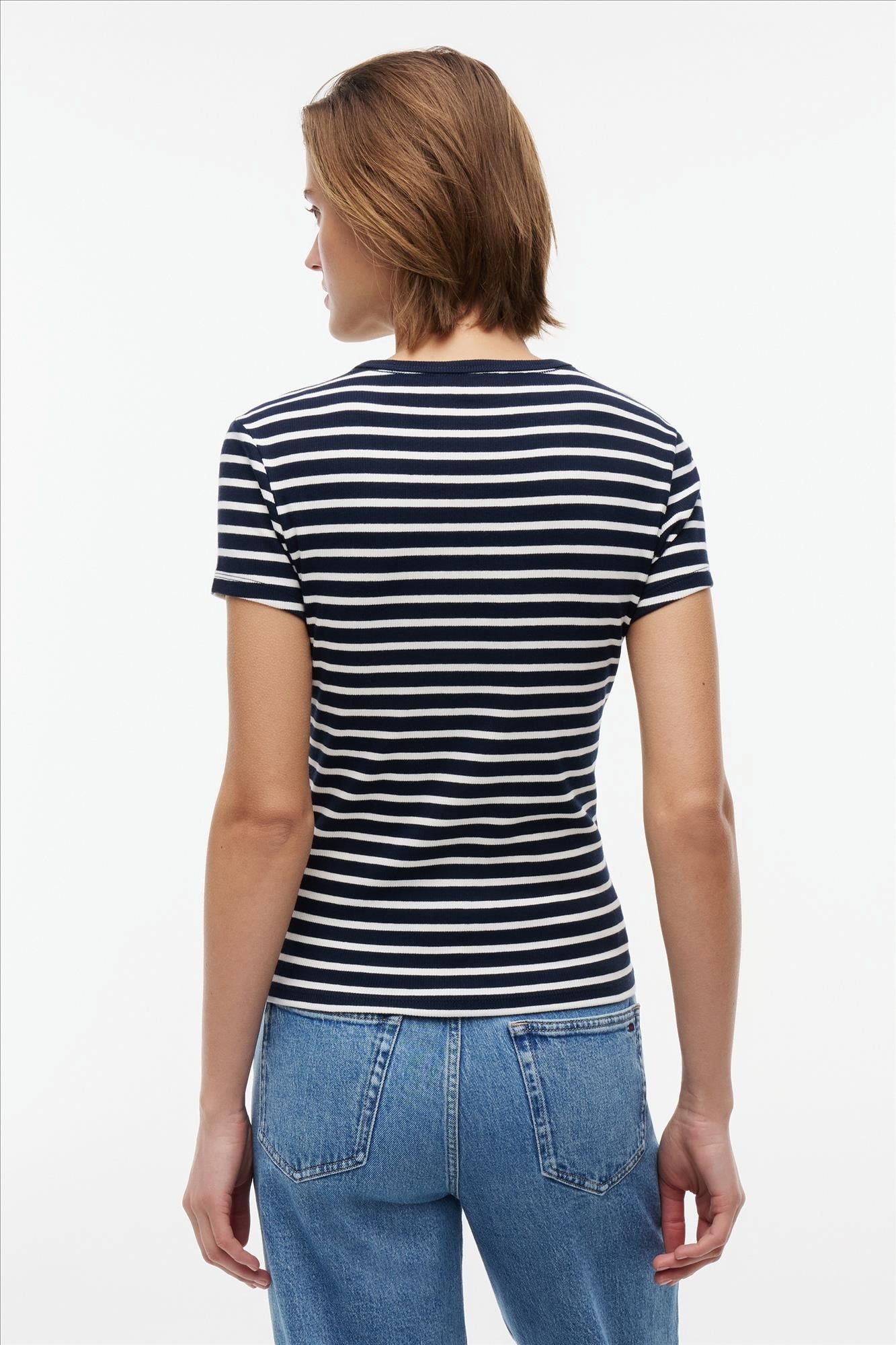 Tommy Jeans - Donkerblauw-Witte Essential Rib slim T-shirt