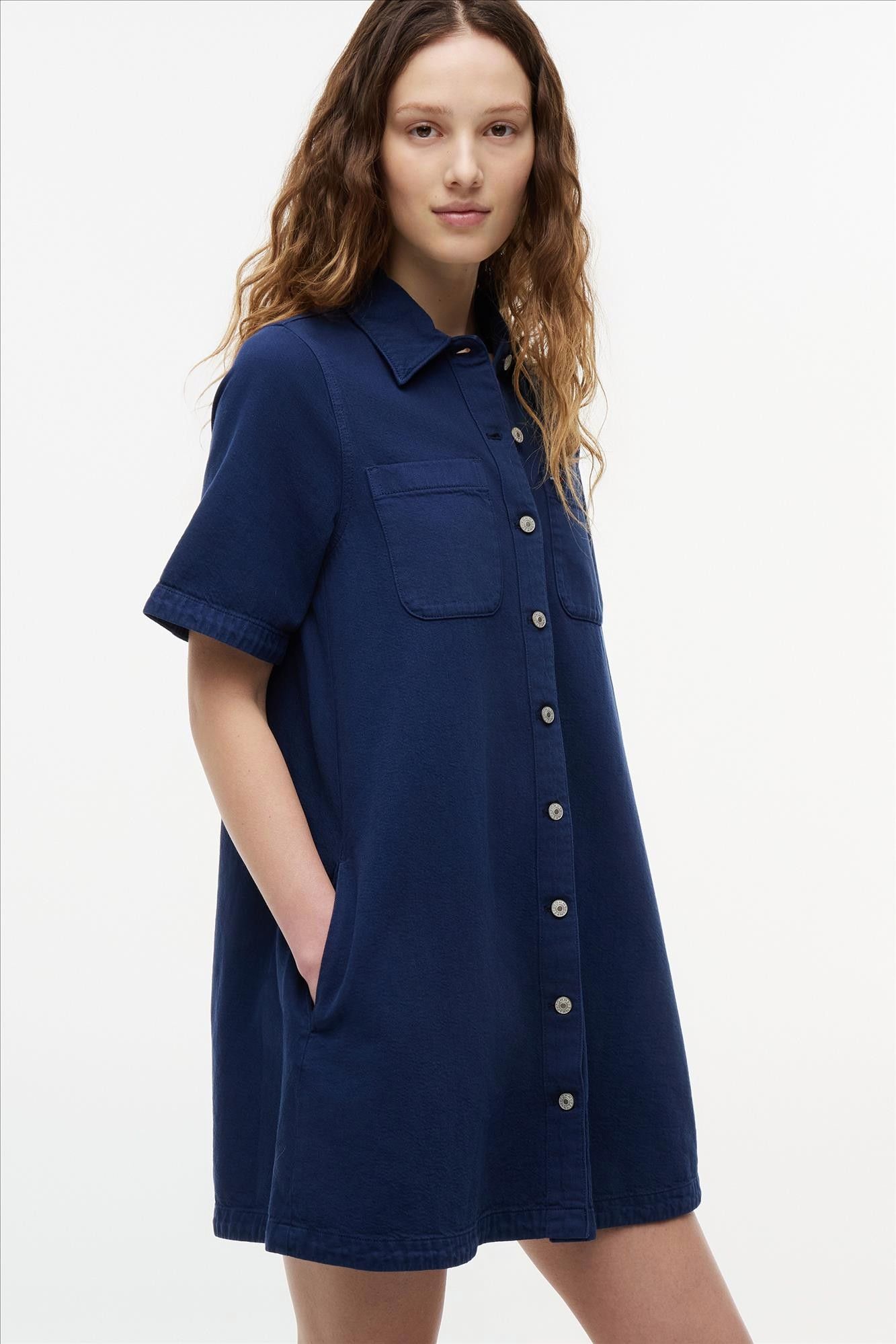 Tommy Jeans - Donkerblauwe Twill A-Line hemdjurk