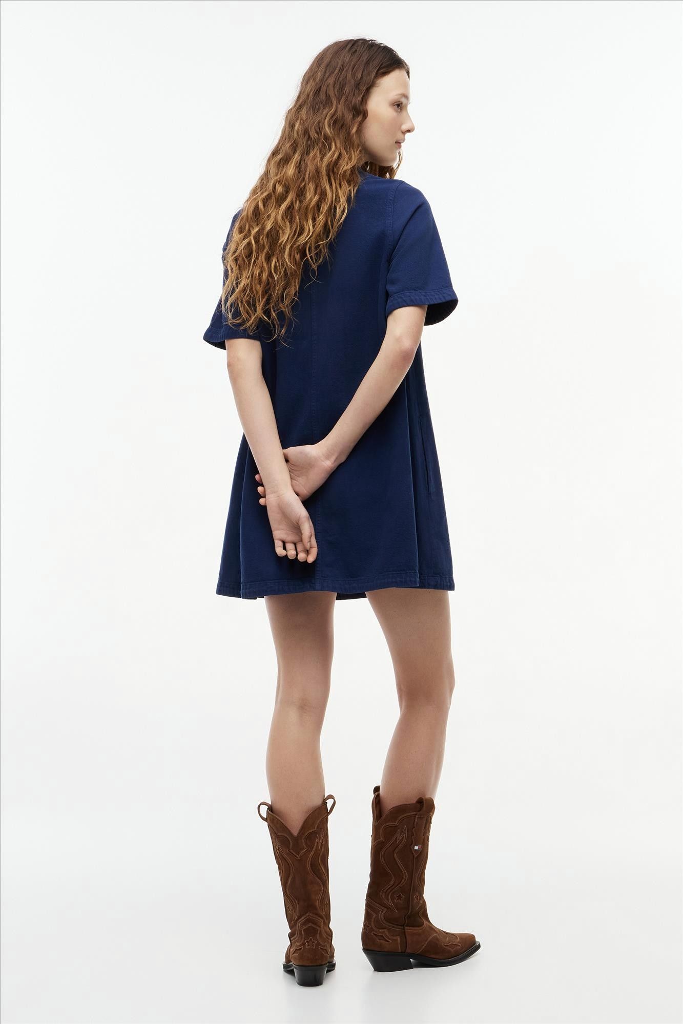 Tommy Jeans - Donkerblauwe Twill A-Line hemdjurk