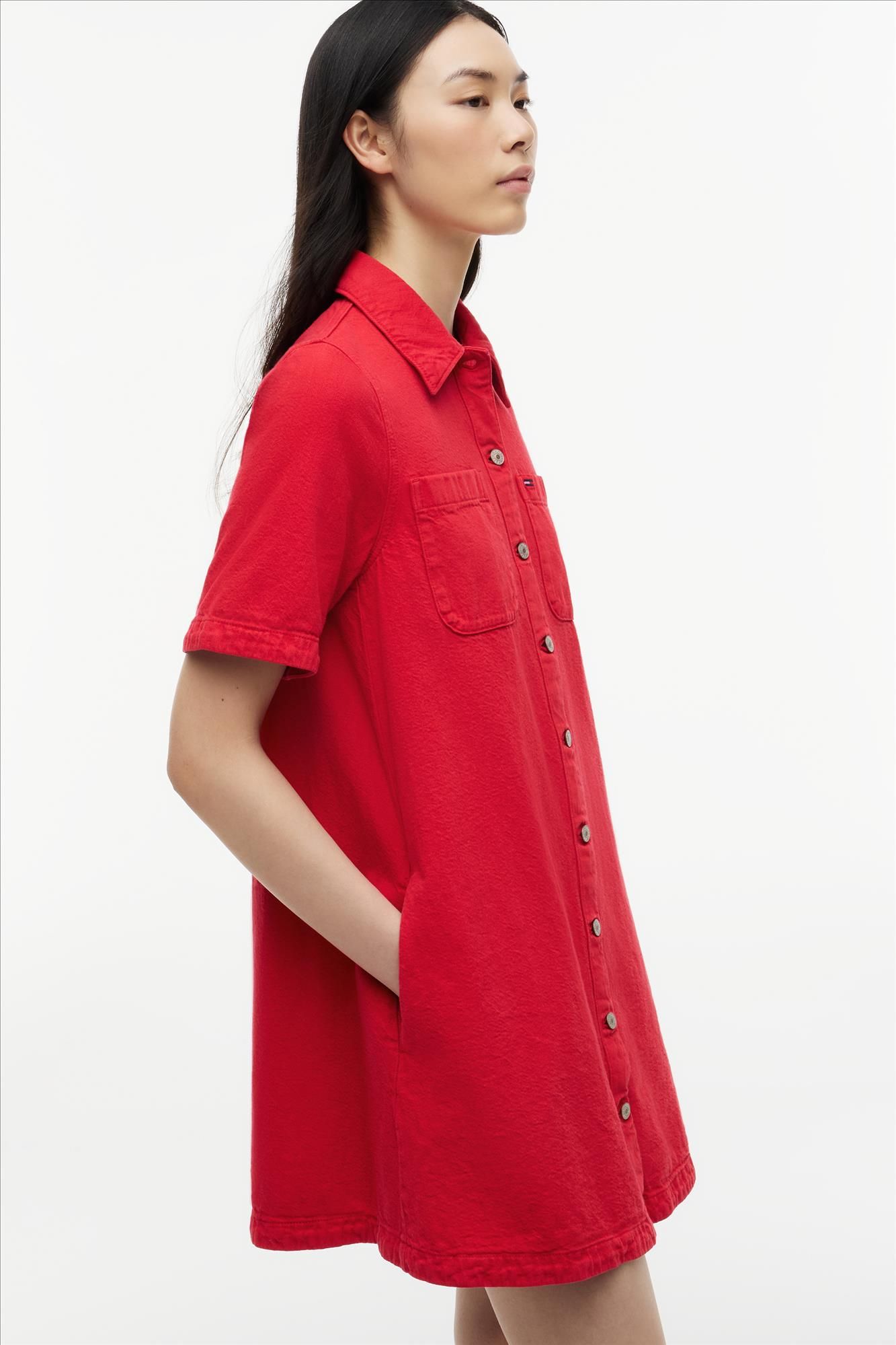 Tommy Jeans - Rode Twill A-line jurk