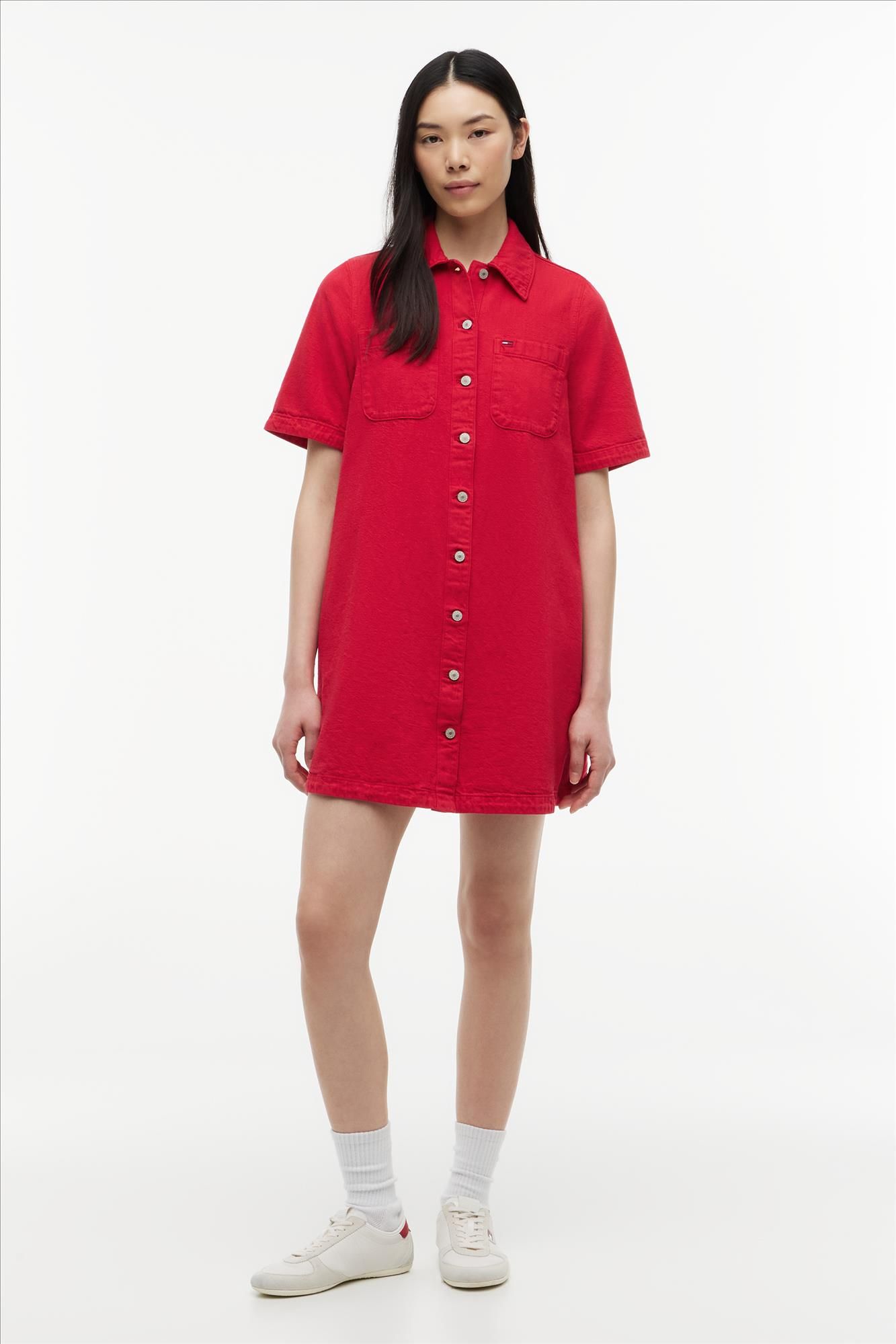 Tommy Jeans - Rode Twill A-line jurk