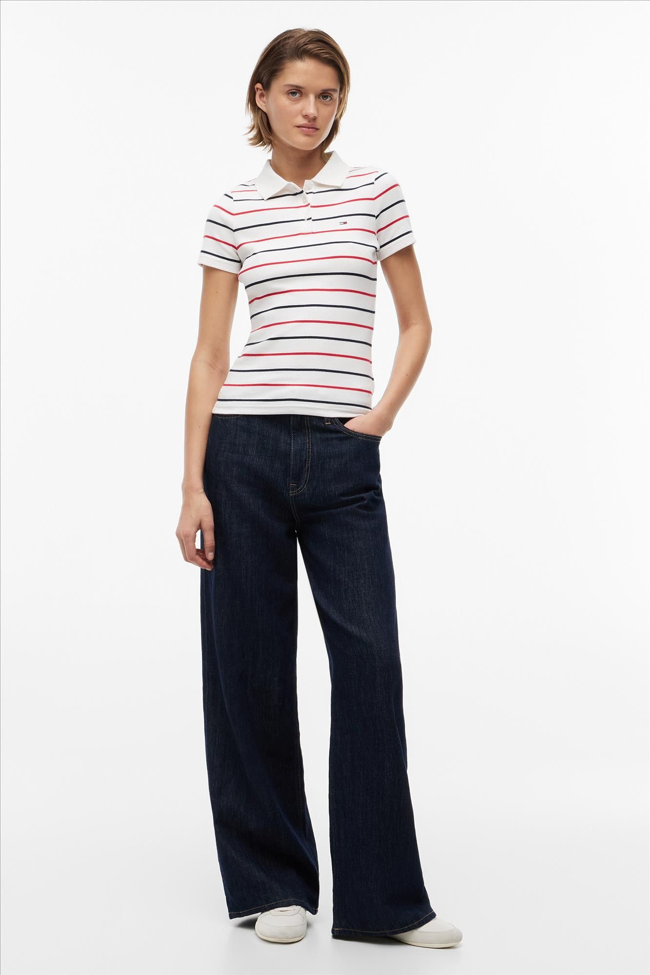 Tommy Jeans - Ecru Slim Rib polo