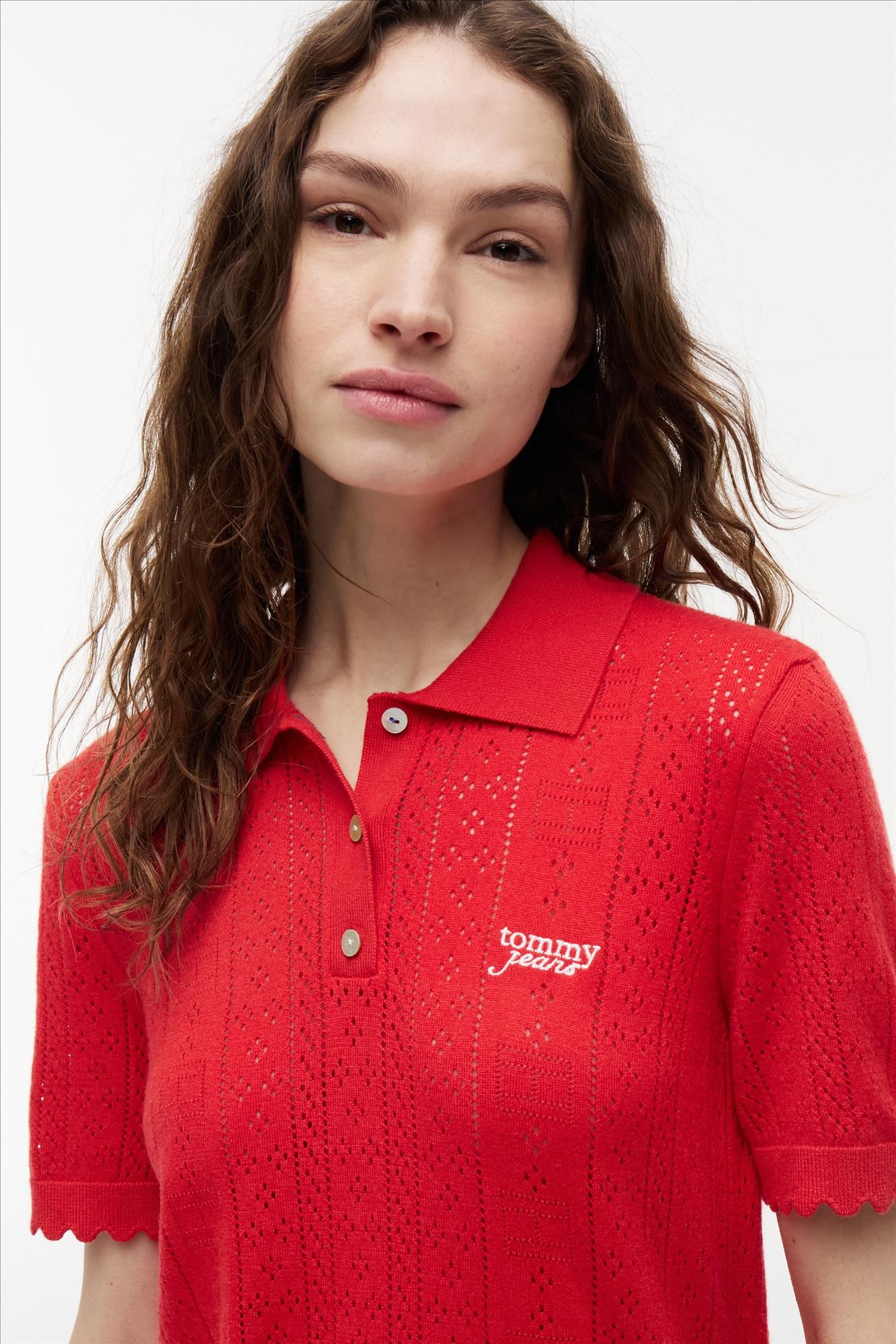 Tommy Jeans - Rode Pointelle polo