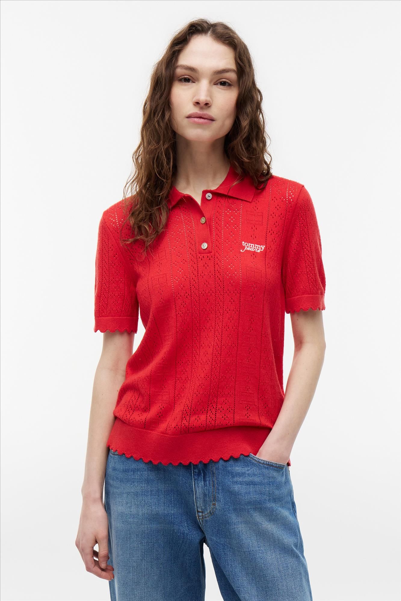 Tommy Jeans - Rode Pointelle polo