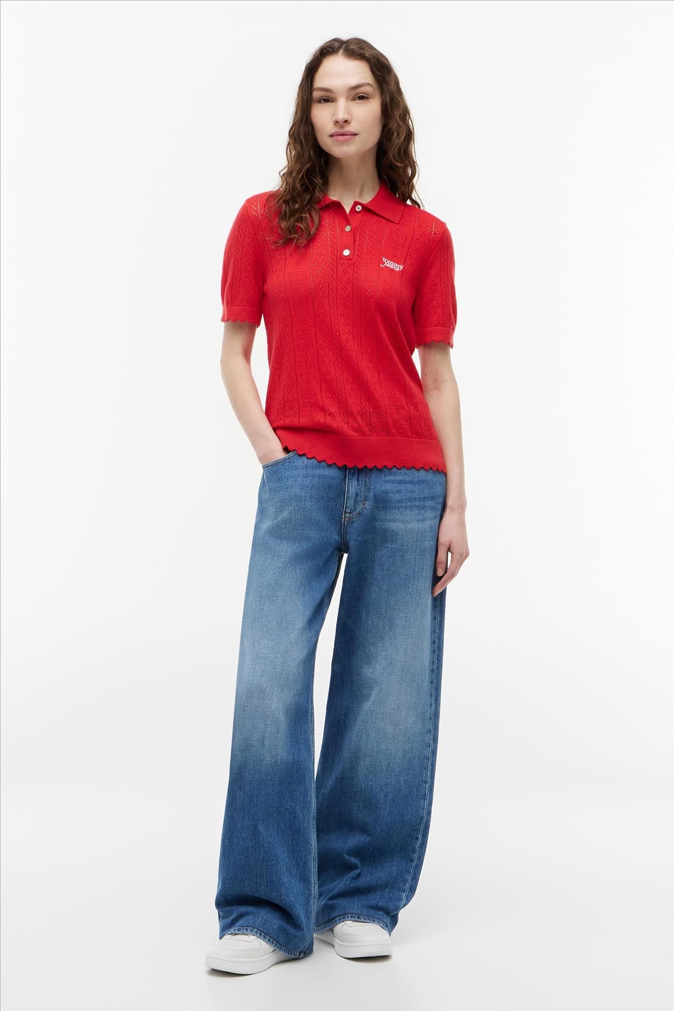 Tommy Jeans - Rode Pointelle polo