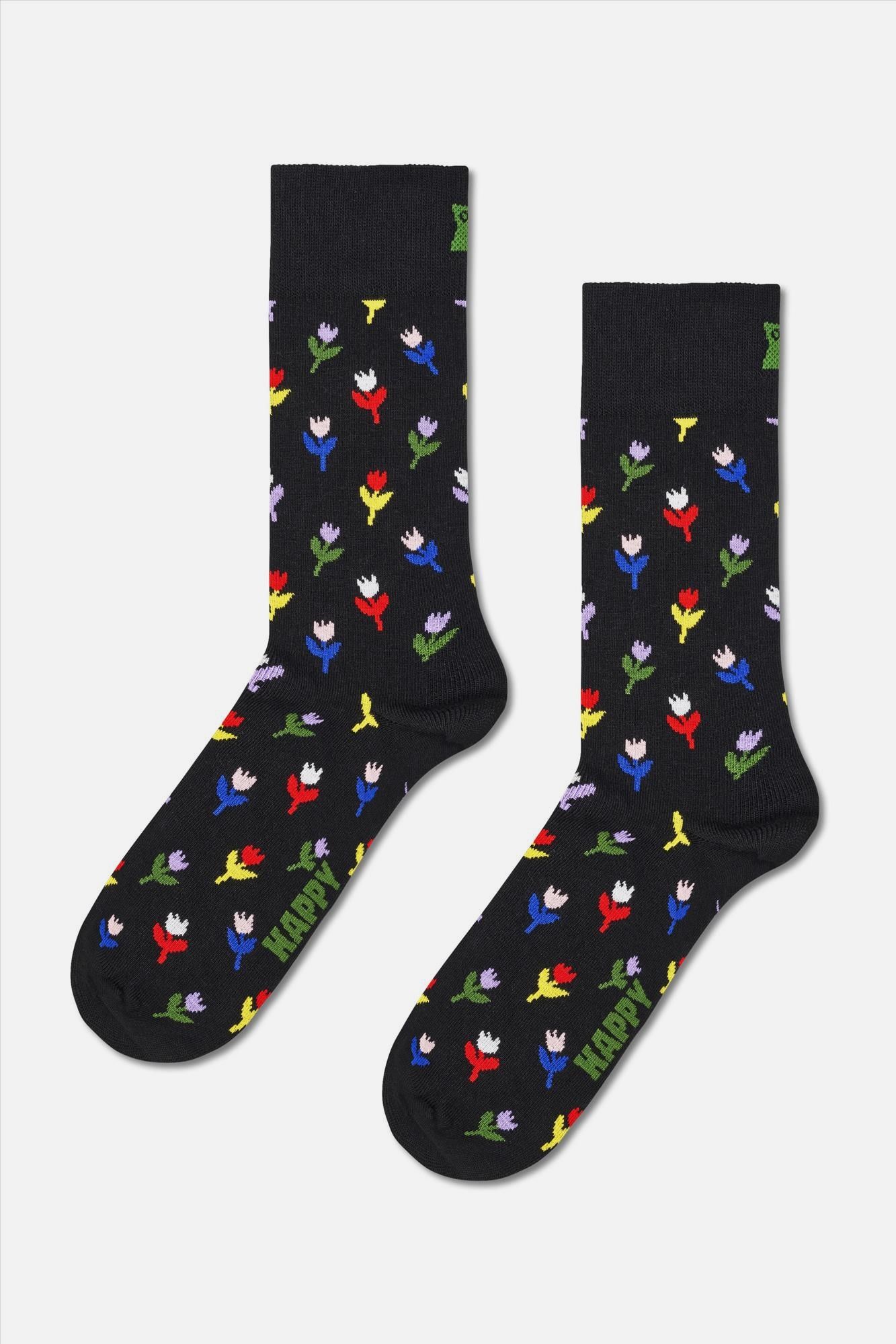 Happy Socks - Zwarte Mini Tulip sokken, maat: 36-40