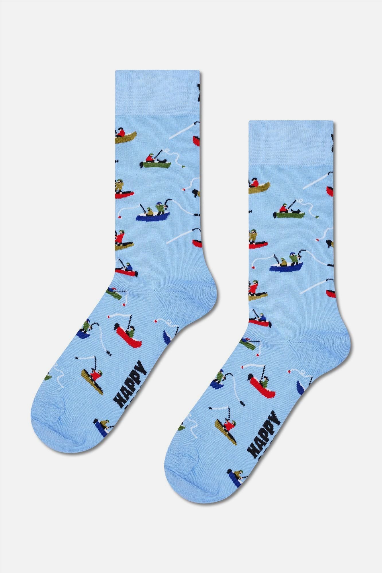 Happy Socks - Lichtblauwe Fishing Boat sokken, maat: 41-46