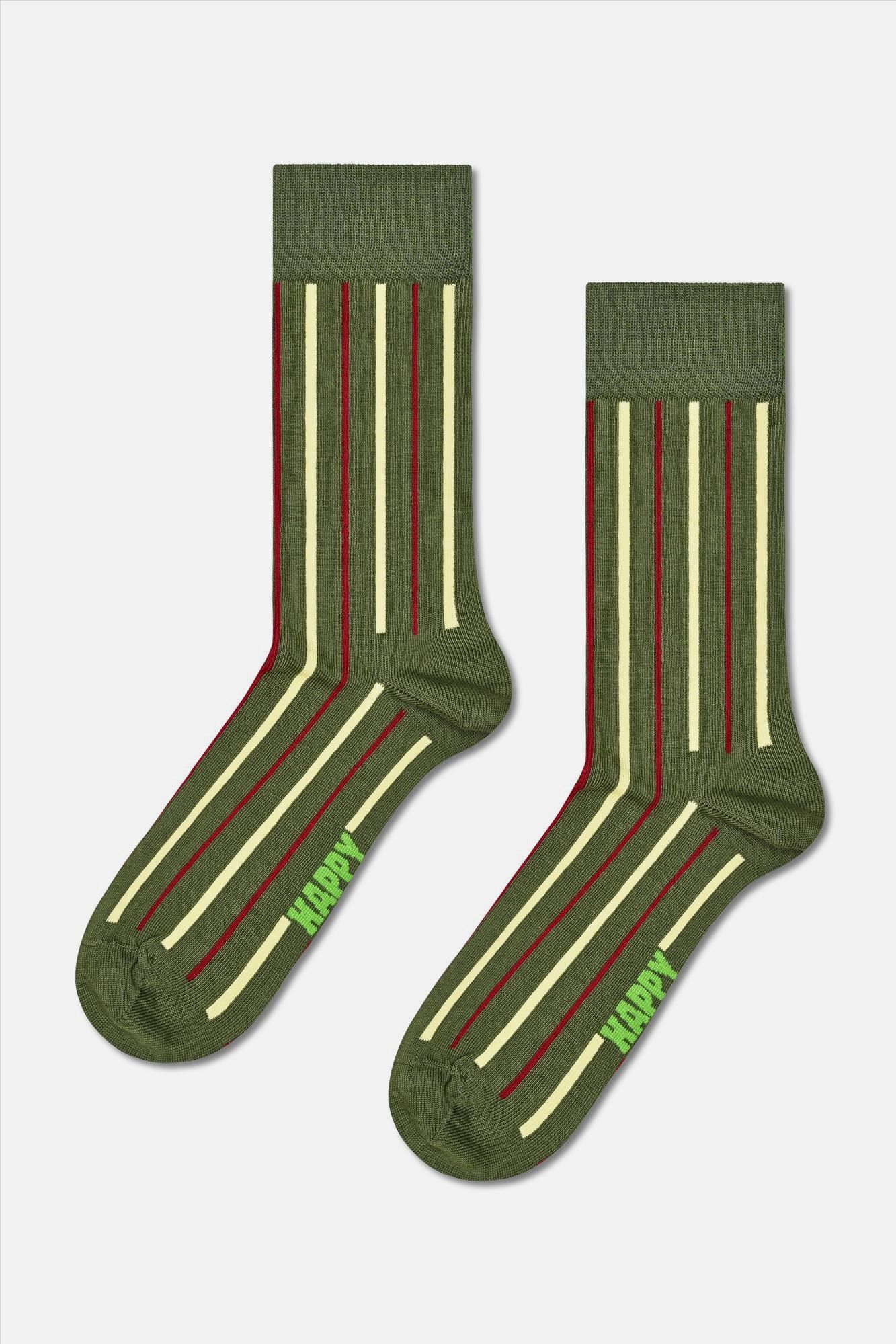 Happy Socks - Olijfgroene Vertical Stripe sokken, maat: 41-46