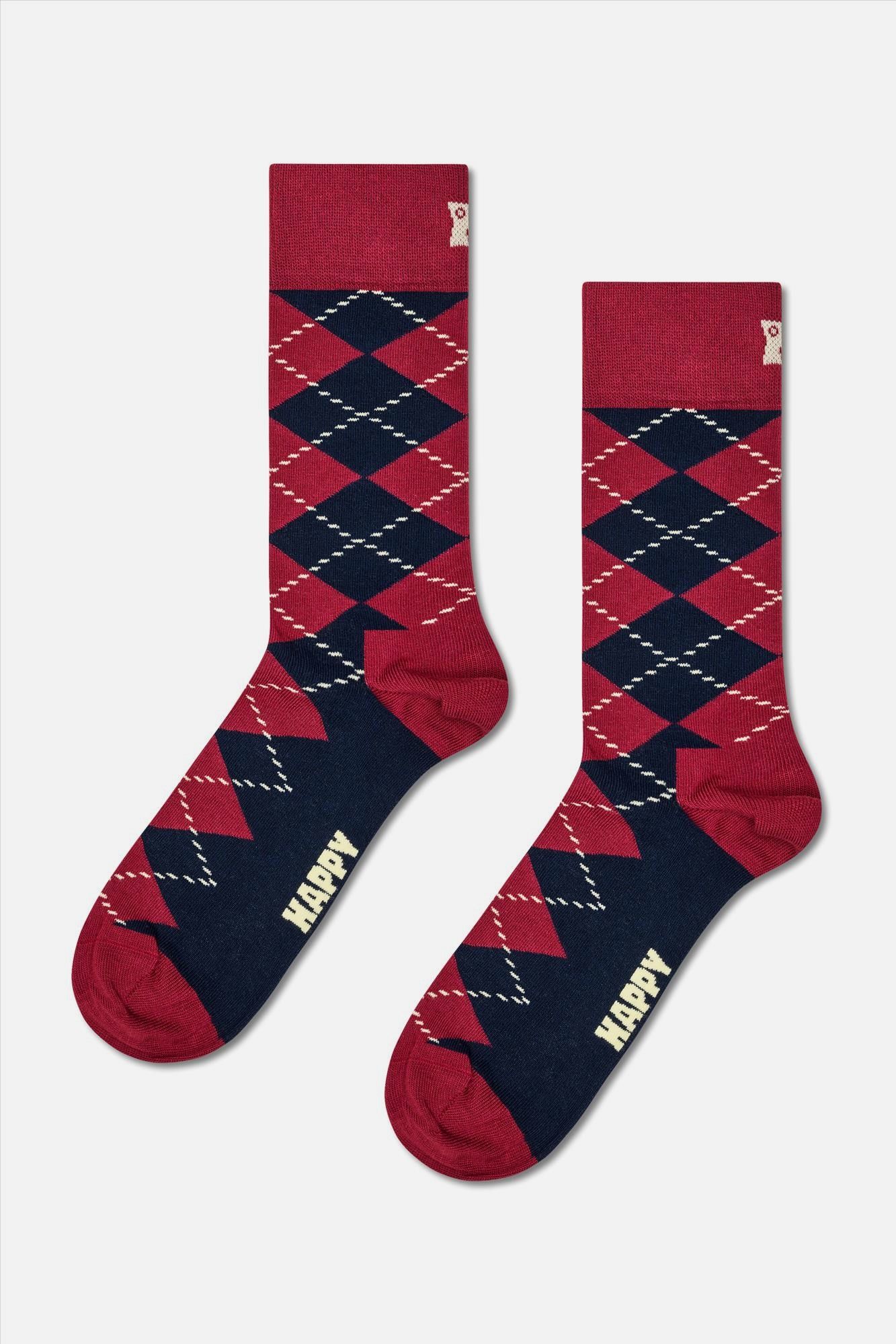 Happy Socks - Bordeaux-Donkerblauwe Argyle sokken, maat: 36-40
