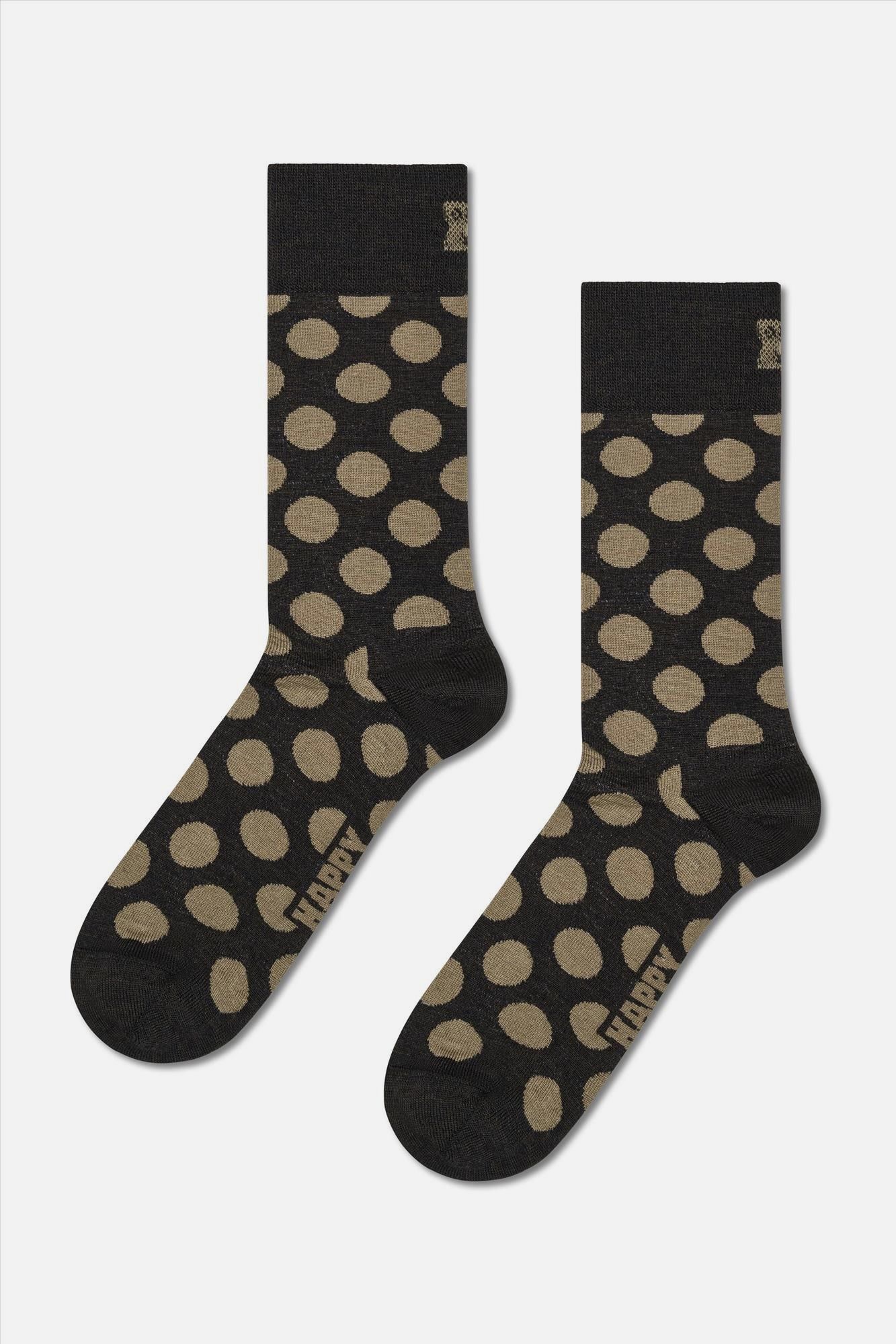 Happy Socks - Zwart-Taupe Big Dot Wool sokken, maat: 36-40