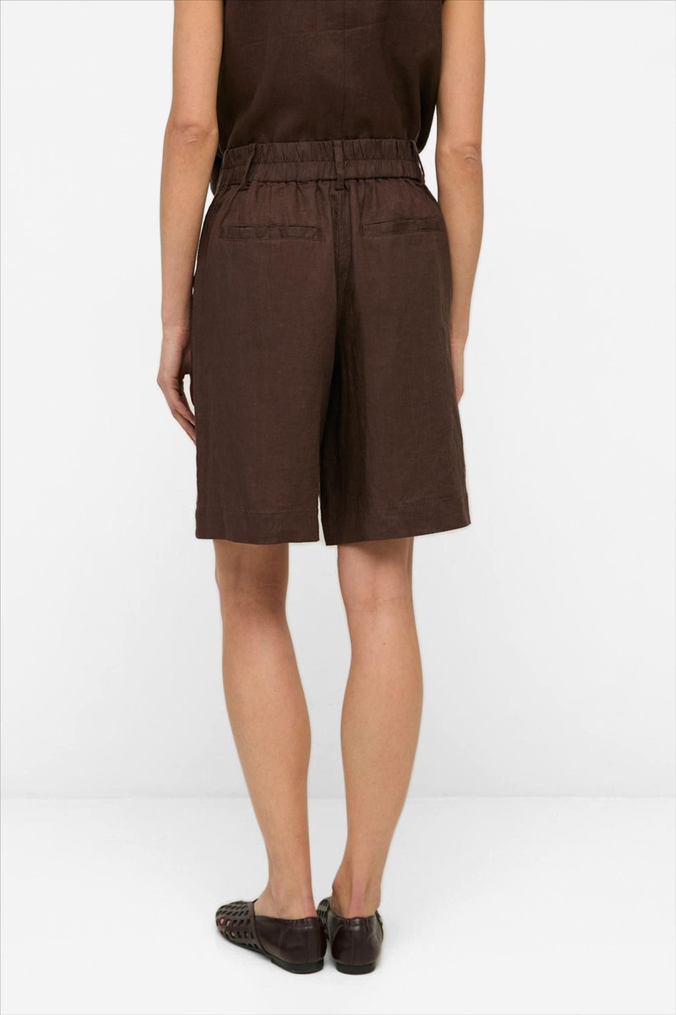 YERSE - Donkerbruine Rita Linen short