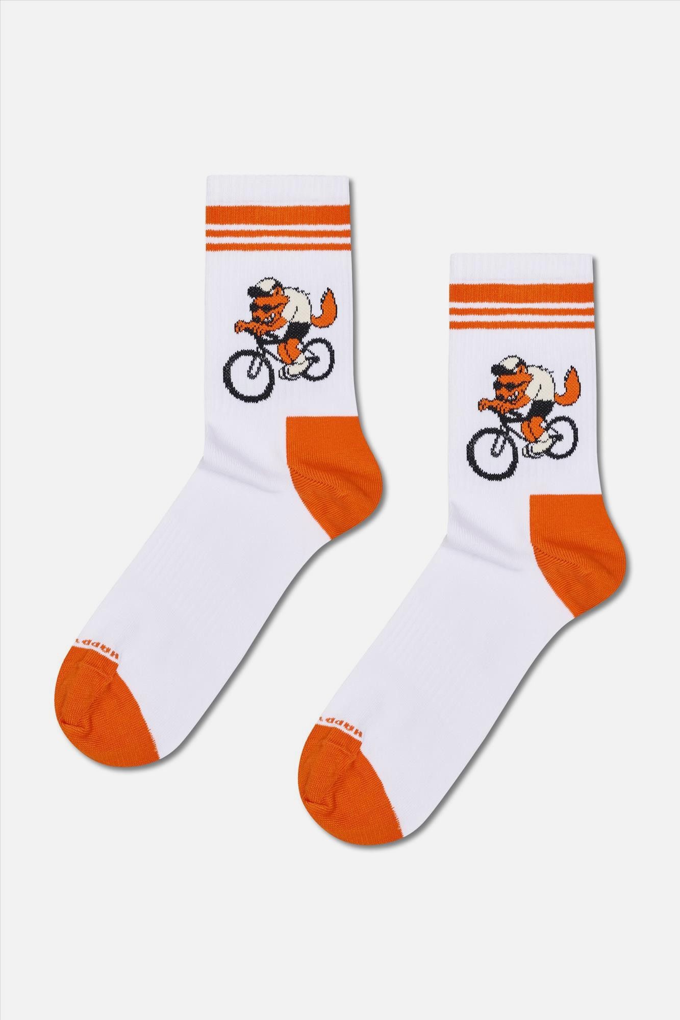 Happy Socks - Wit-Oranje Bike Wolf sokken, maat: 41-46