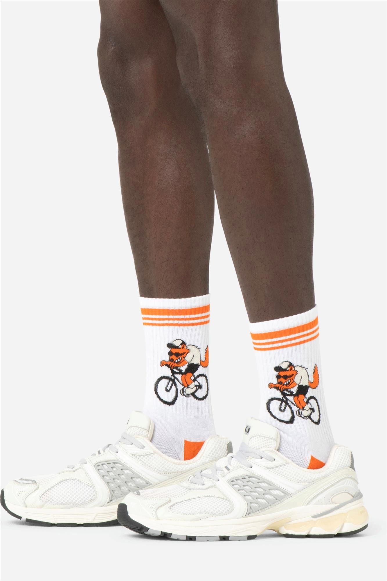 Happy Socks - Wit-Oranje Bike Wolf sokken, maat: 41-46