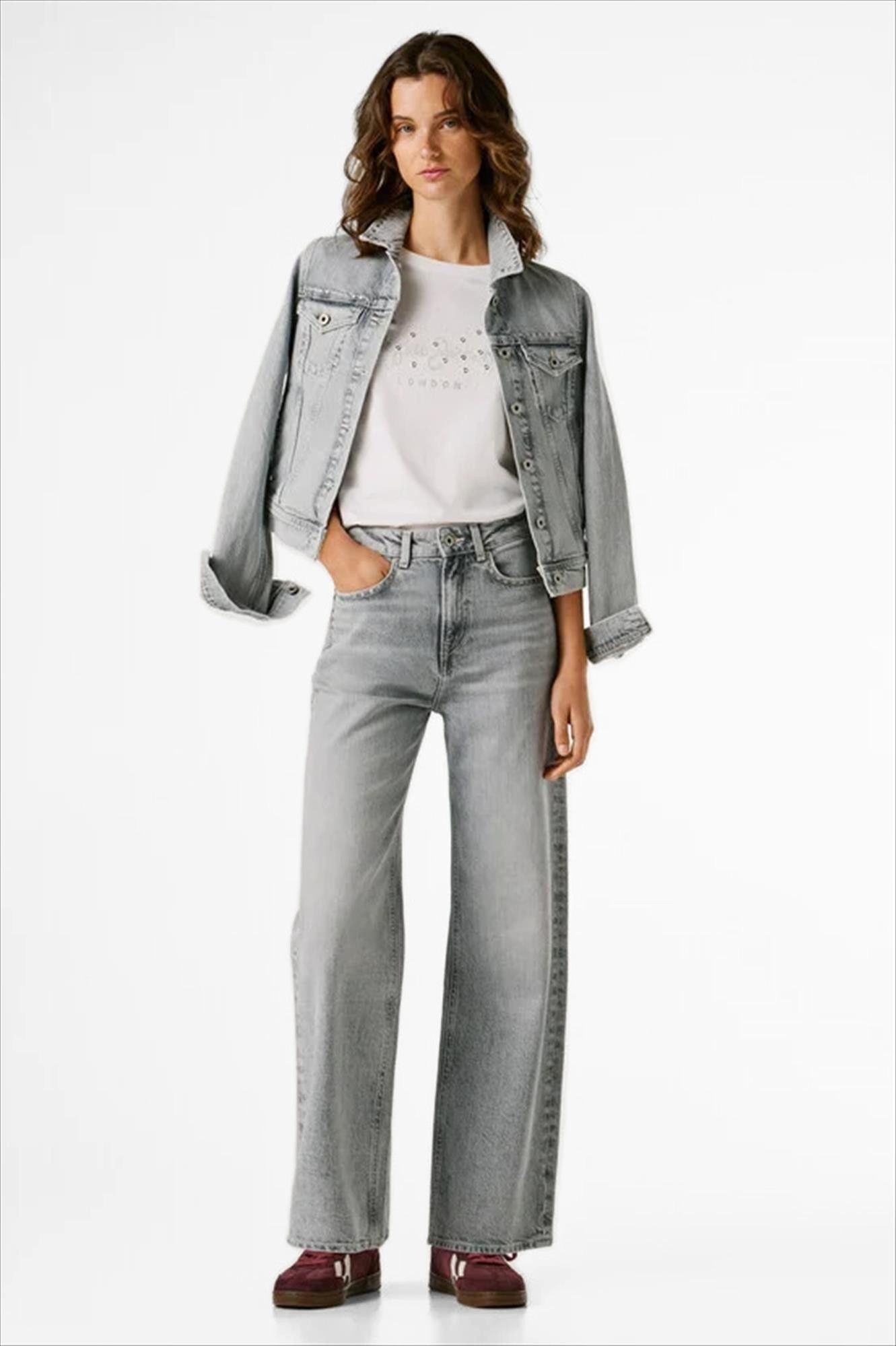 Pepe Jeans London - Grijze Lexa Stud straight jeans