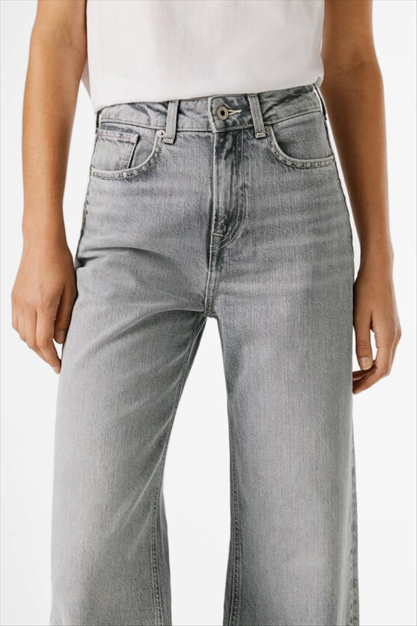 Pepe Jeans London - Grijze Lexa Stud straight jeans