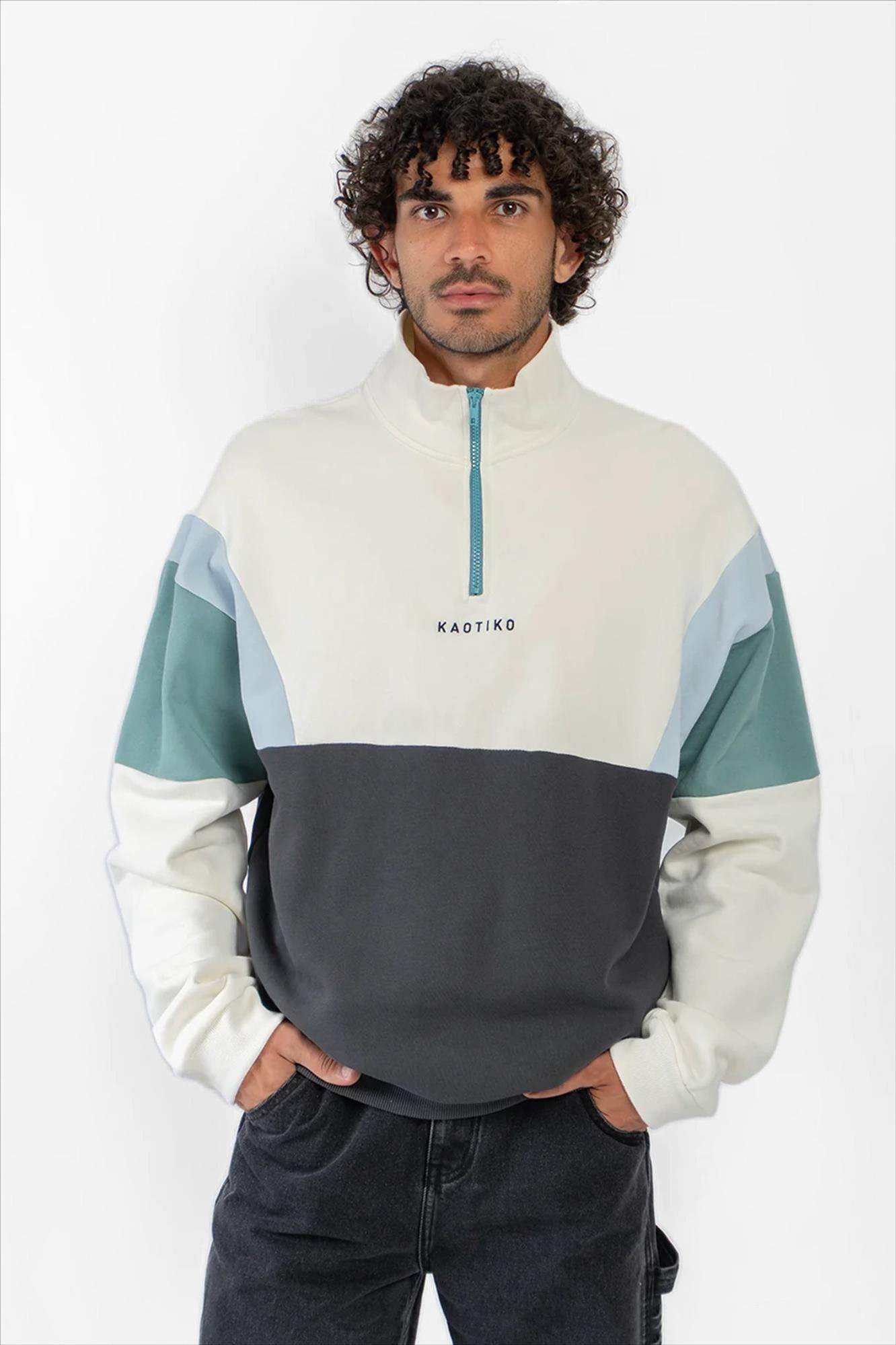 KAOTIKO - Ecru-Donkergrijze Arthur sweater