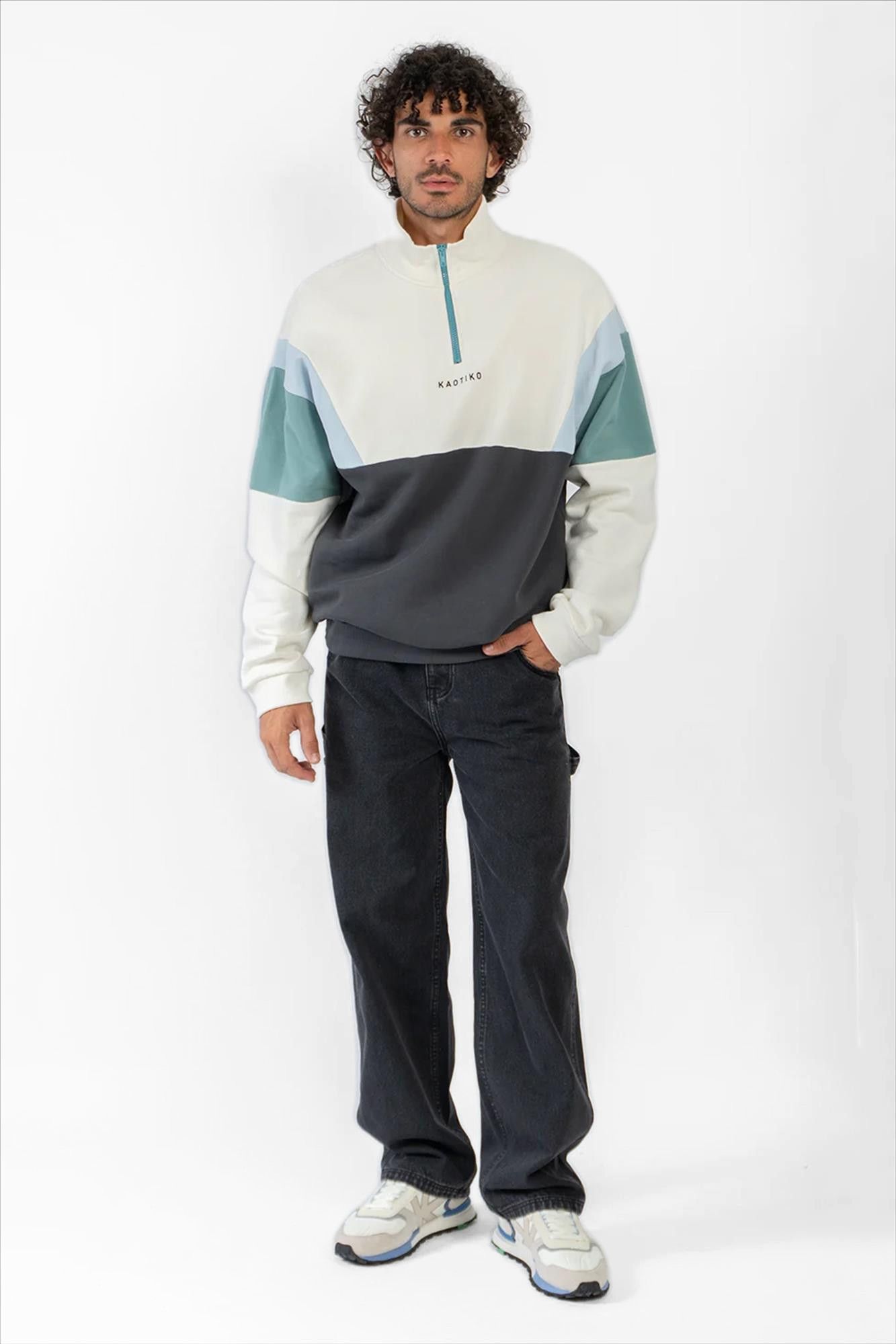 KAOTIKO - Ecru-Donkergrijze Arthur sweater