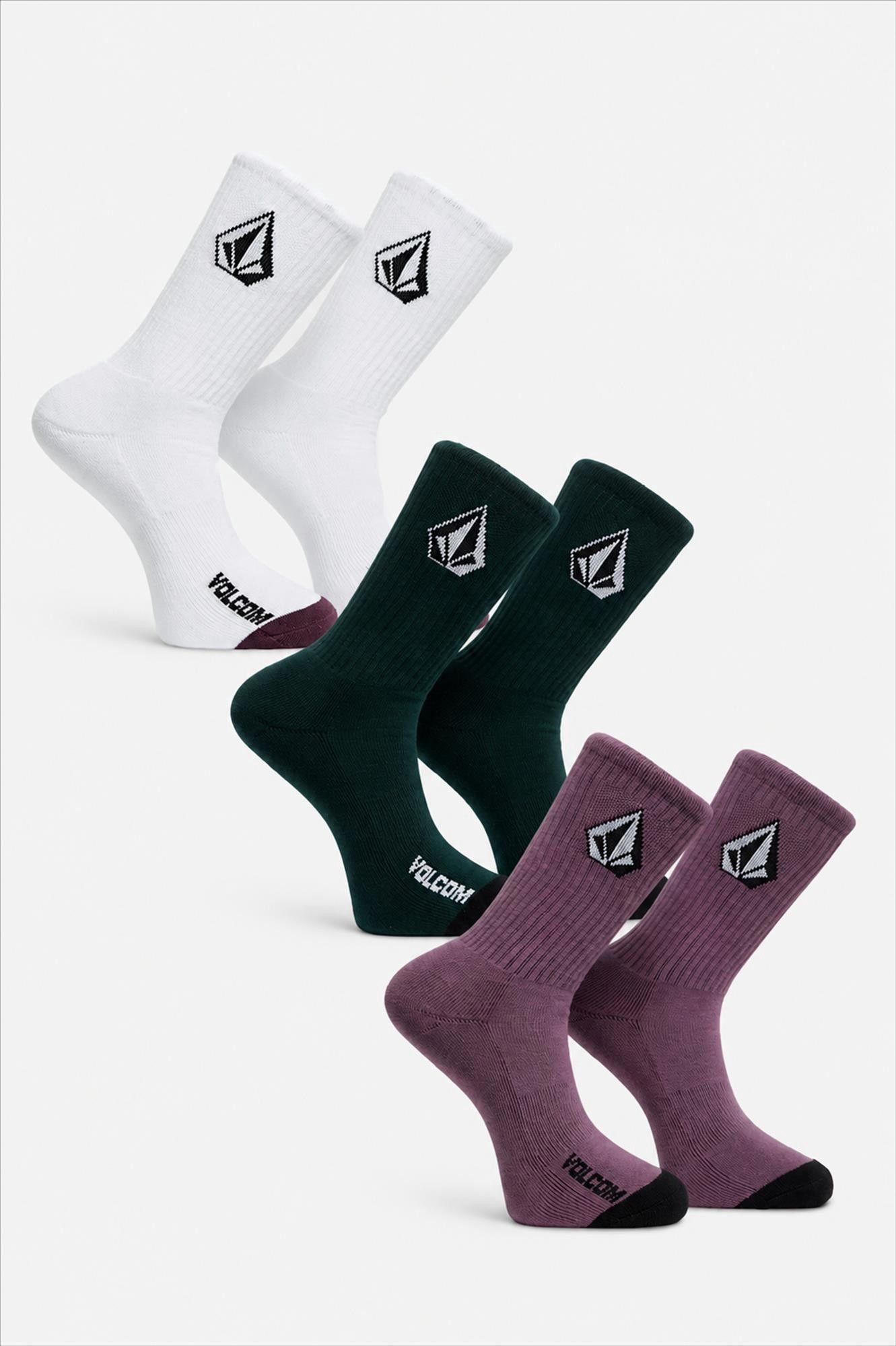 Volcom - Wit-Paars-Donkergroene Full Stone 3-pack sokken