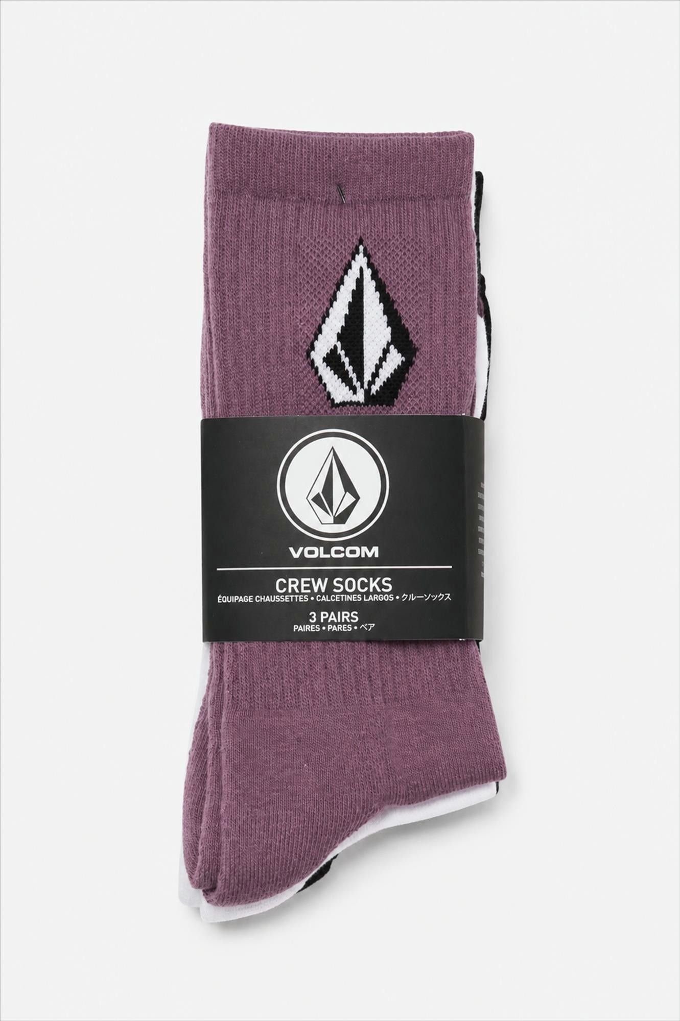 Volcom - Wit-Paars-Donkergroene Full Stone 3-pack sokken