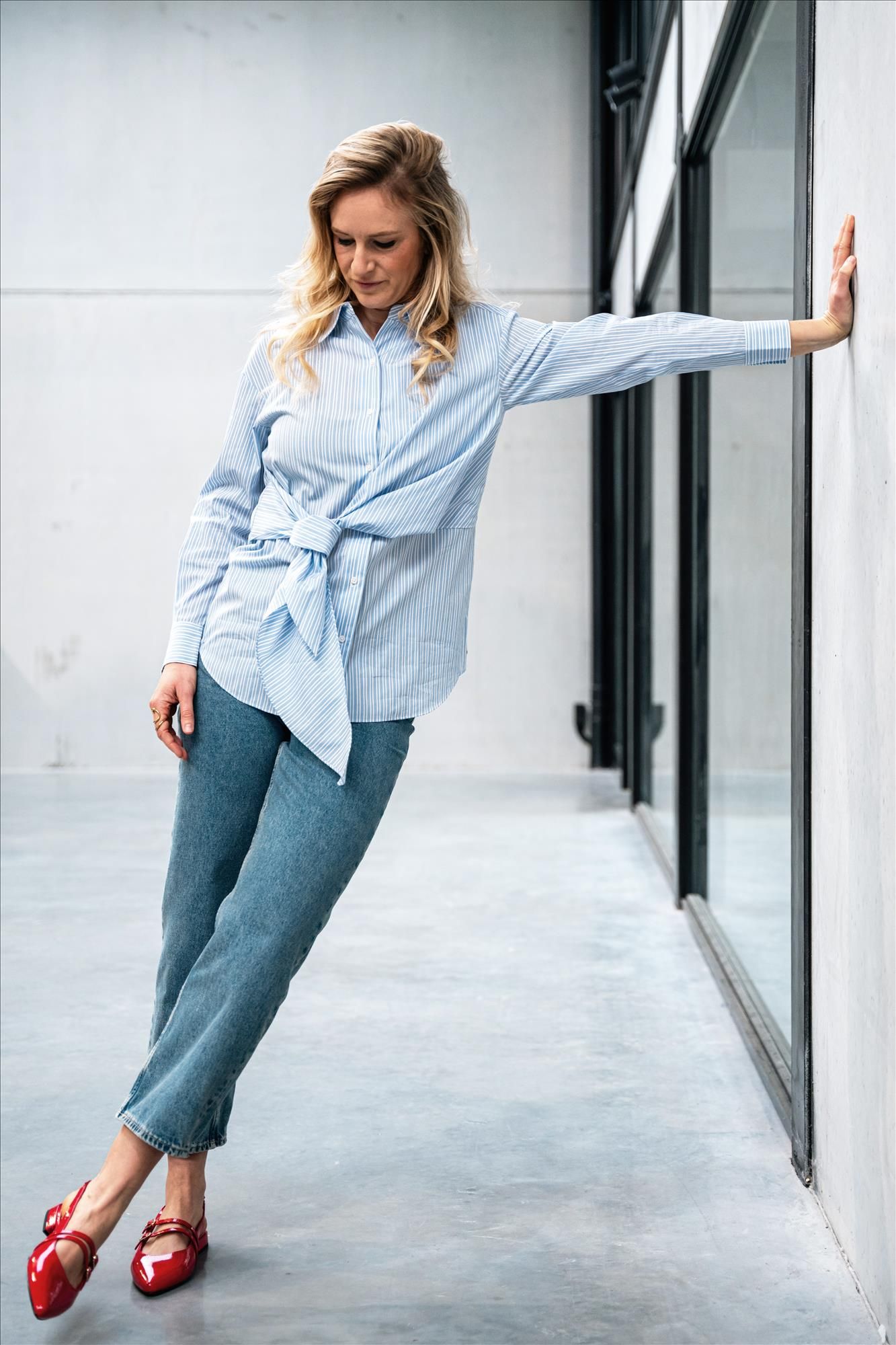 Scotch & Soda - Lichtblauwe Striped Knotted blouse