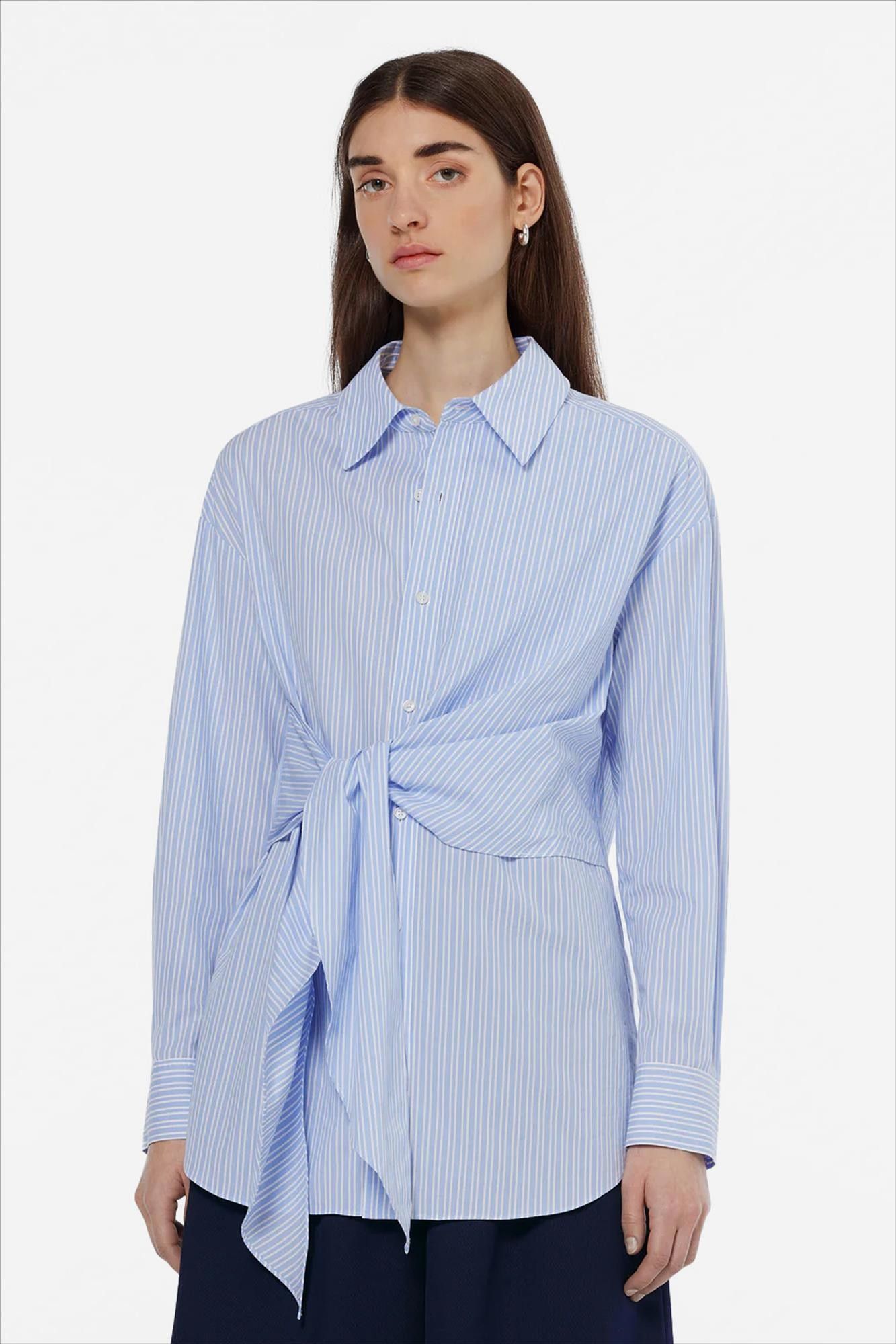 Scotch & Soda - Lichtblauwe Striped Knotted blouse