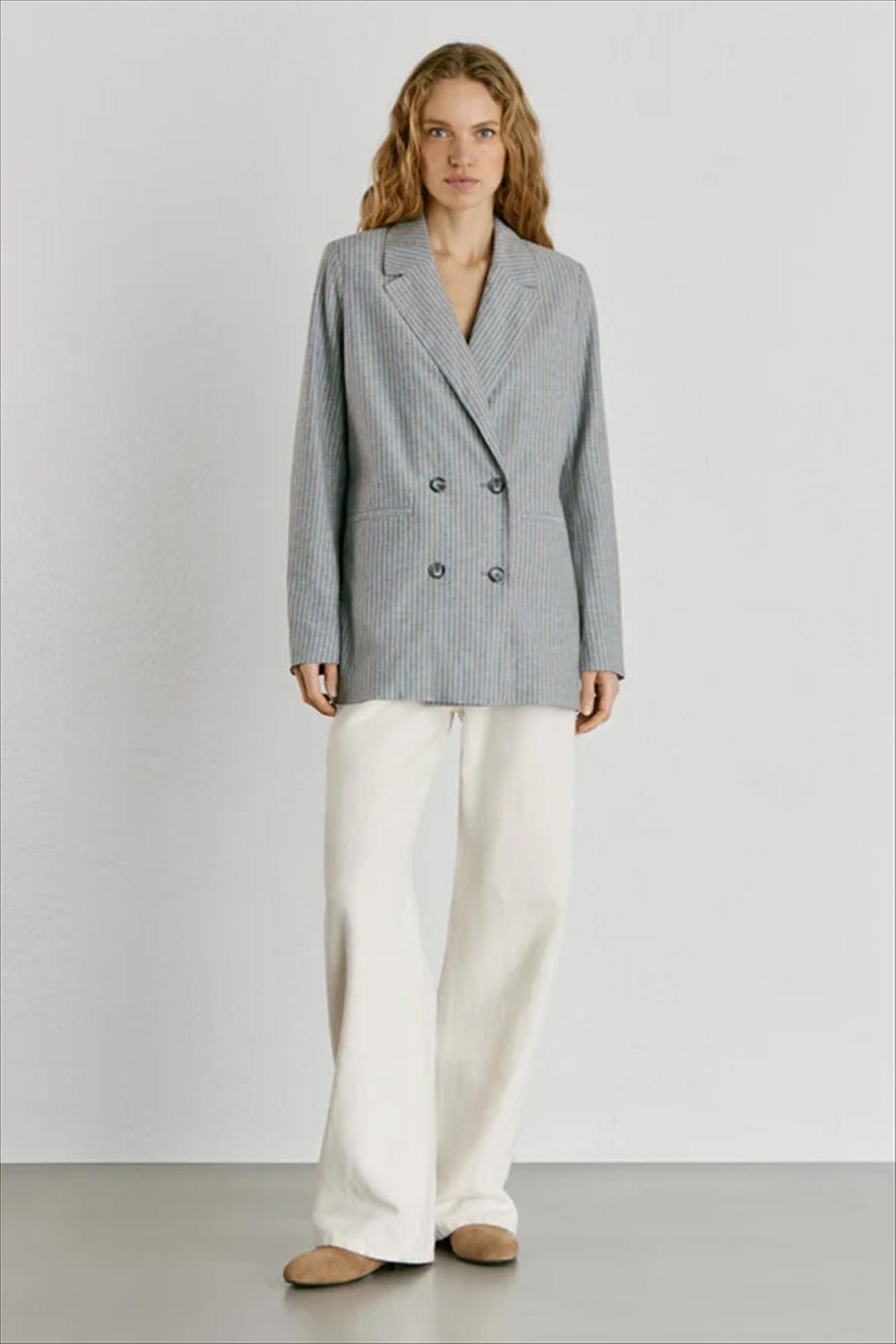Pepe Jeans London - Blauwe Gia Striped blazer