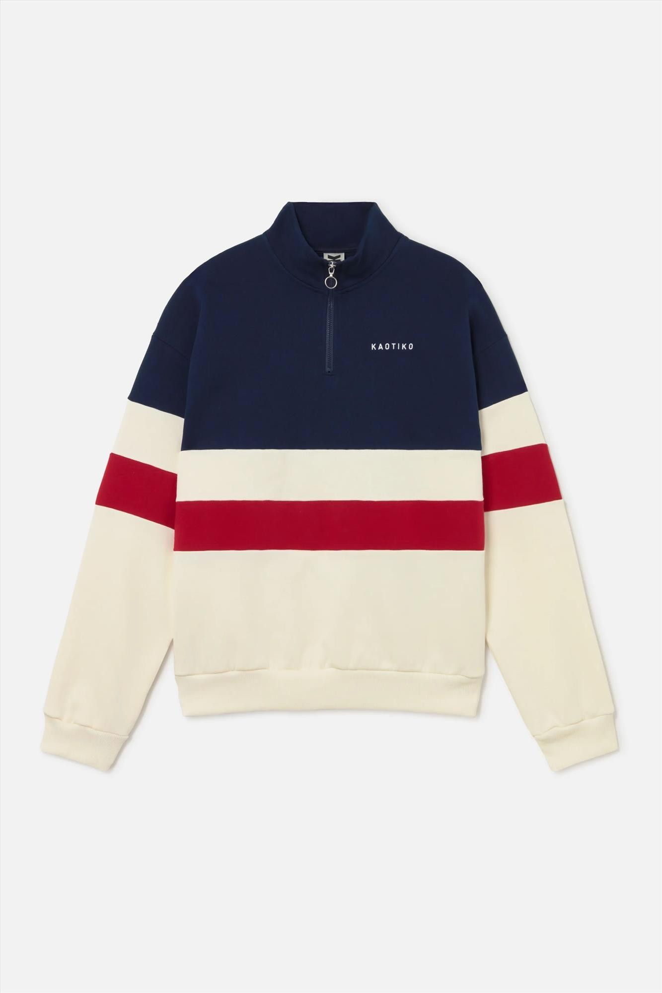 KAOTIKO - Donkerblauw-Ecru-Rode Zipper Carter sweater
