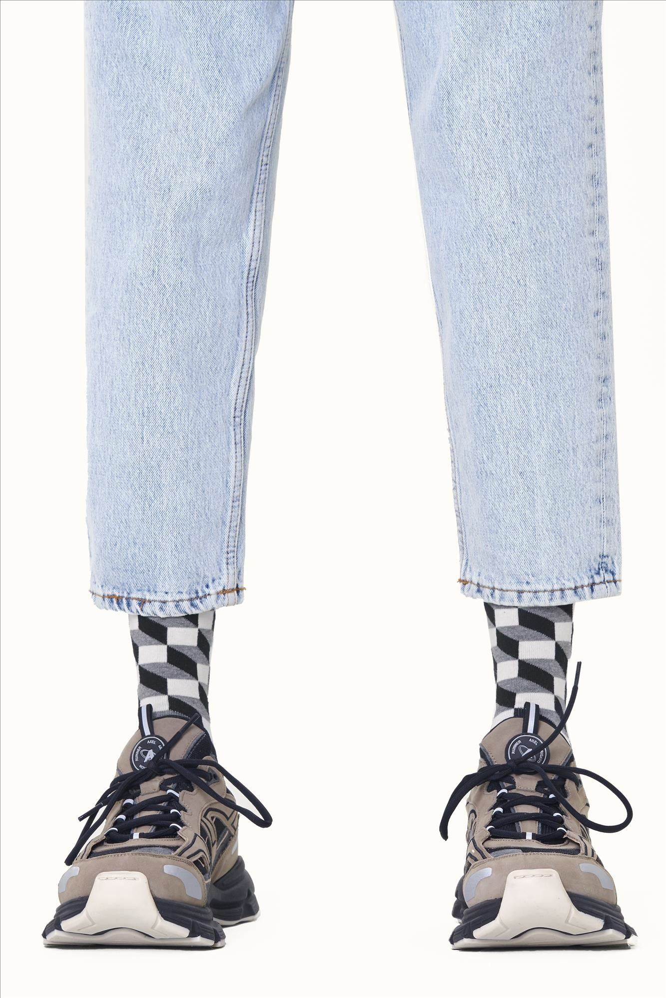 Happy Socks - Grijze-ecru Filled Optic sokken, maat: 41-46