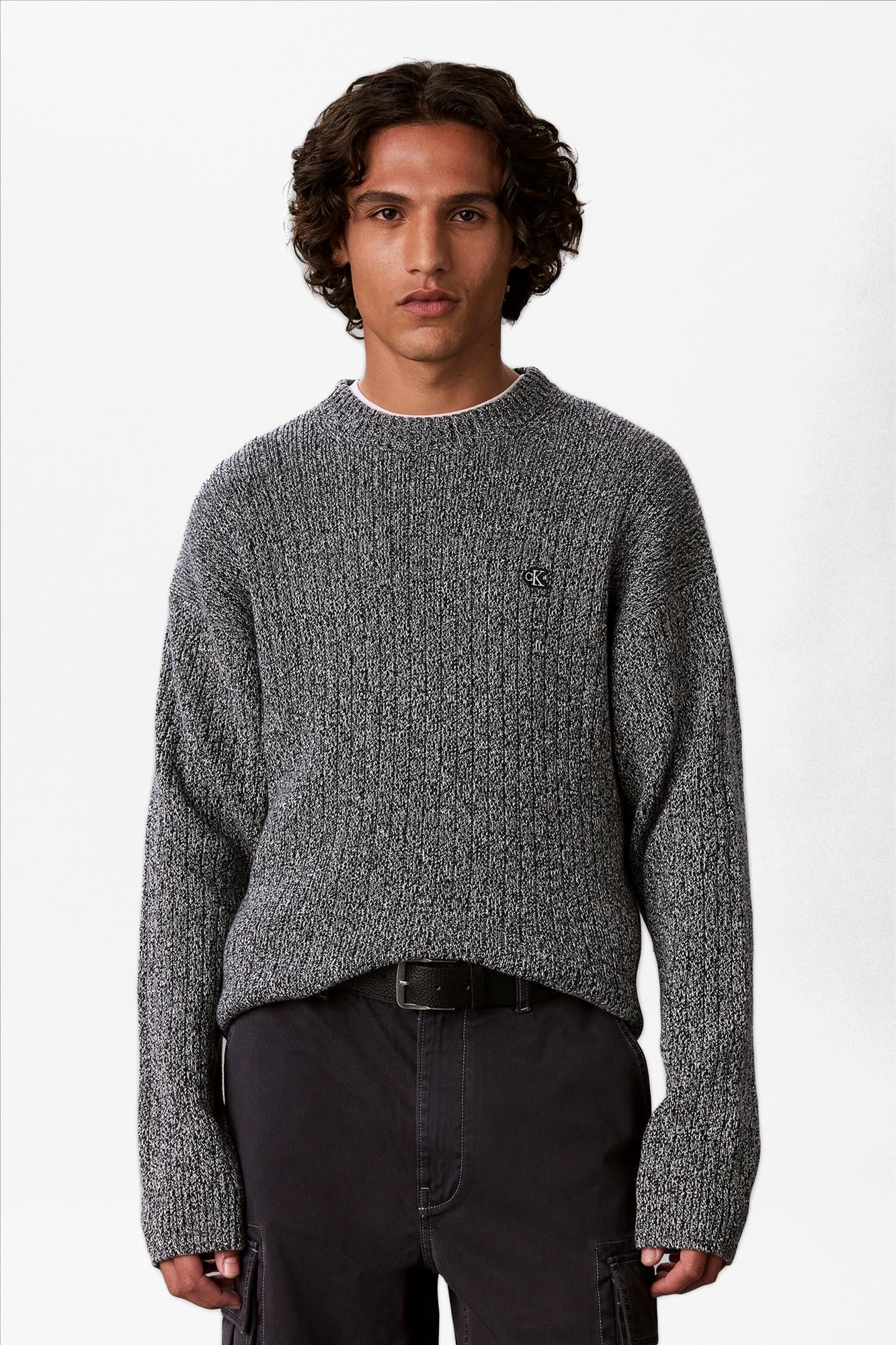 Calvin Klein Jeans - Donkerblauwe Mouline Verticale Rib trui