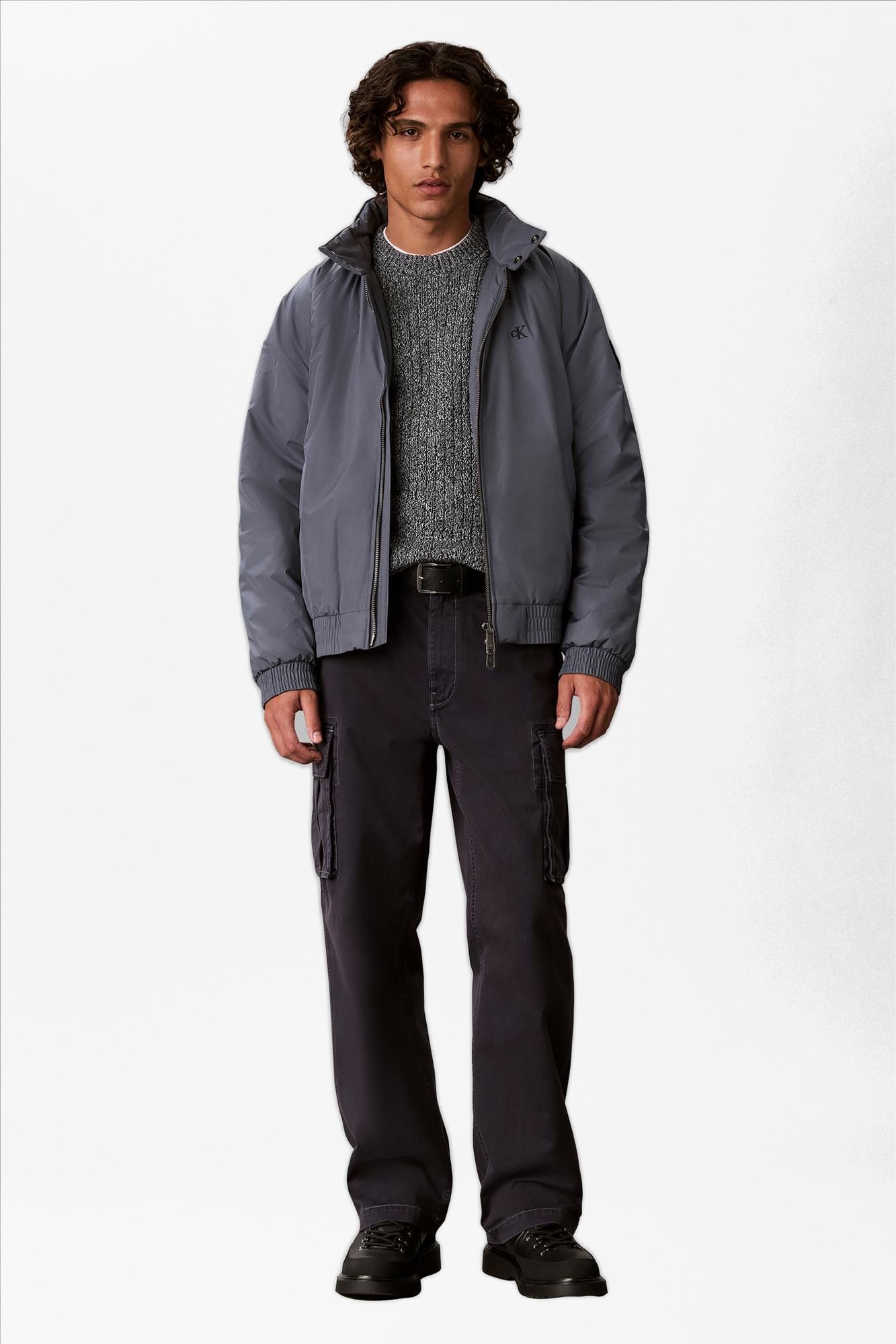 Calvin Klein Jeans - Donkerblauwe Mouline Verticale Rib trui