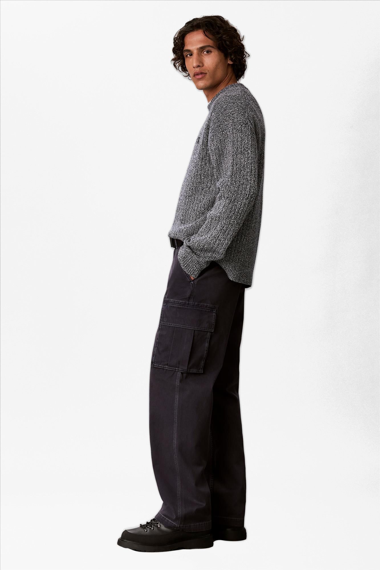 Calvin Klein Jeans - Donkerblauwe Mouline Verticale Rib trui