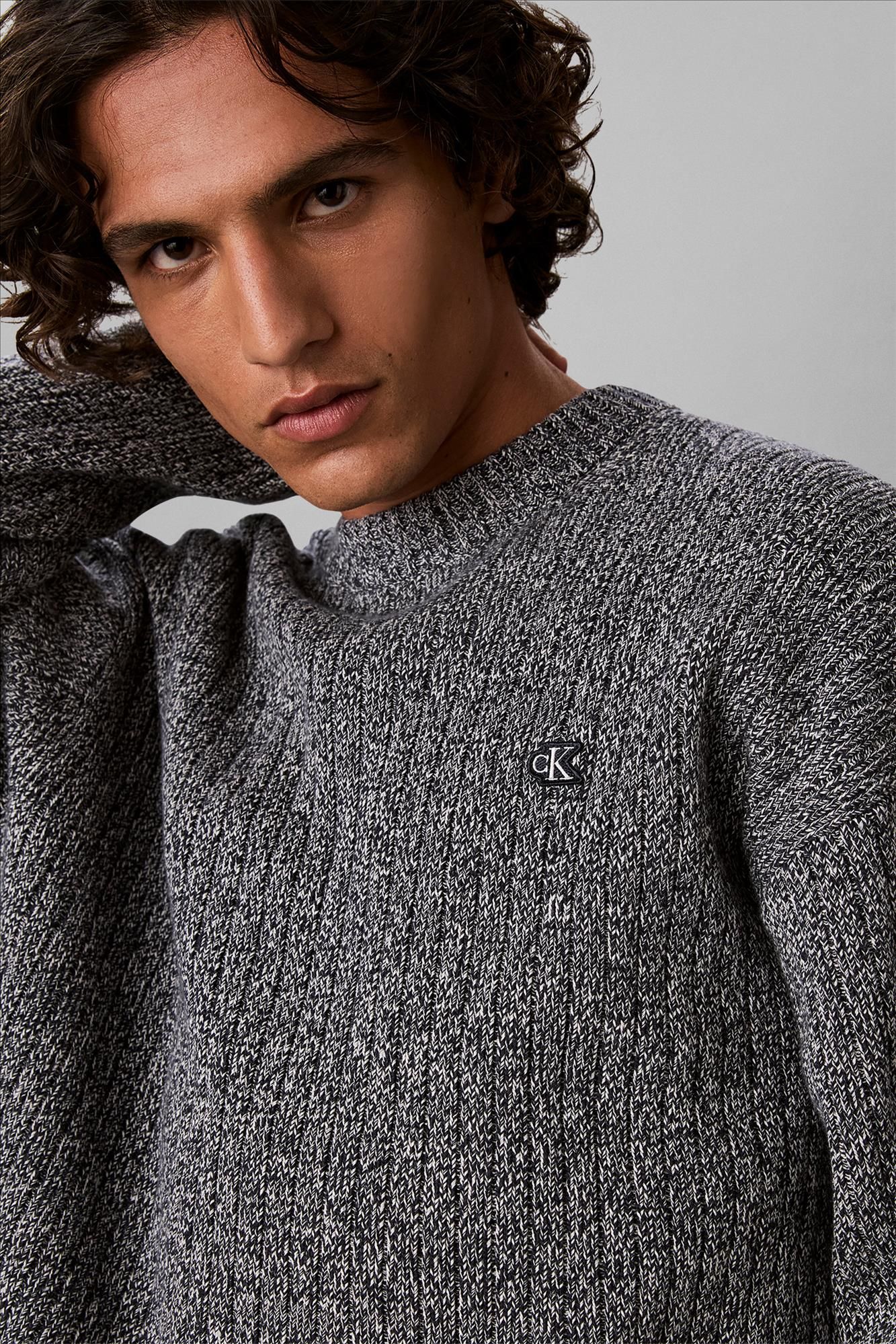 Calvin Klein Jeans - Donkerblauwe Mouline Verticale Rib trui