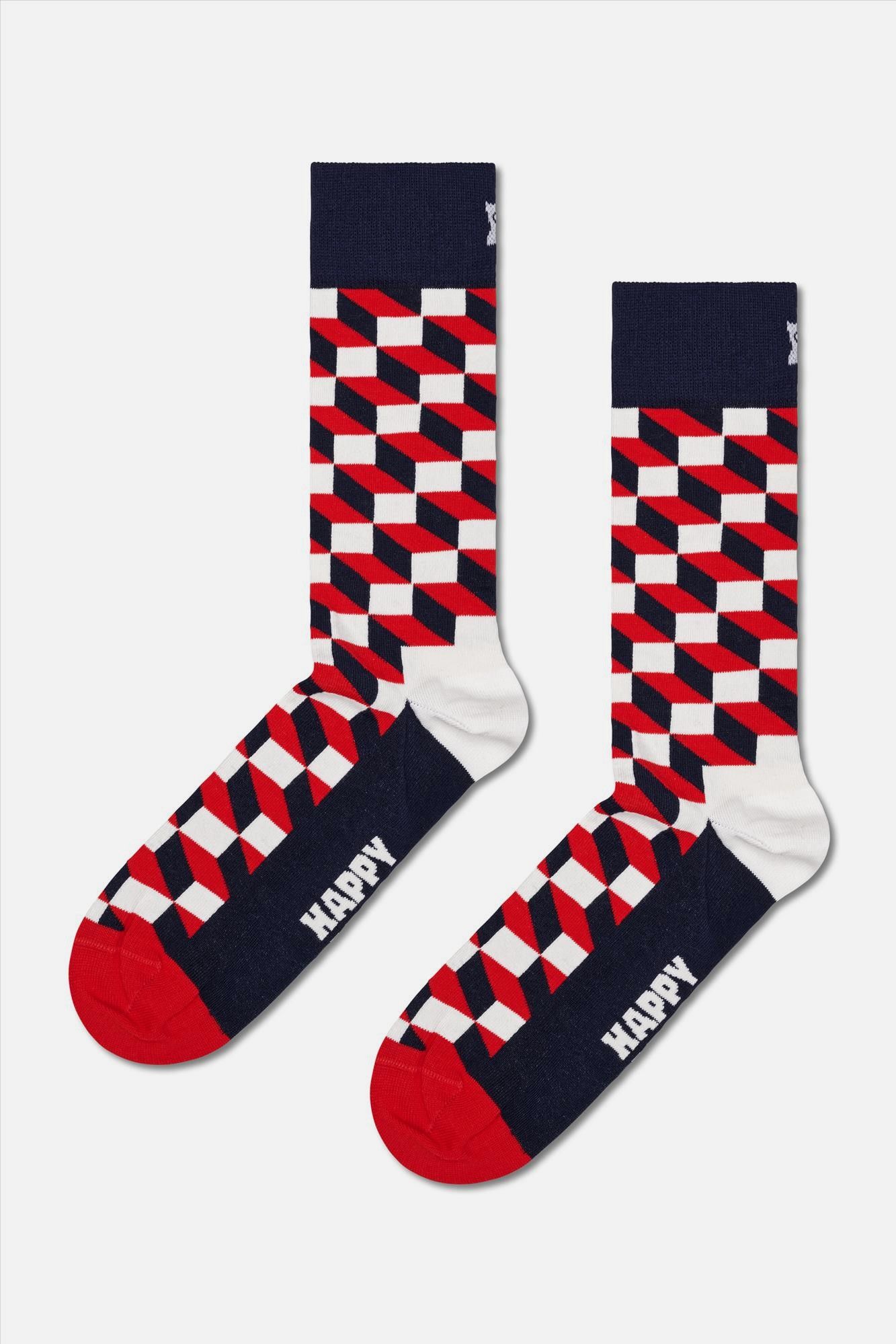 Happy Socks - Donkerblauwe Filled Optic sokken, maat: 36-40