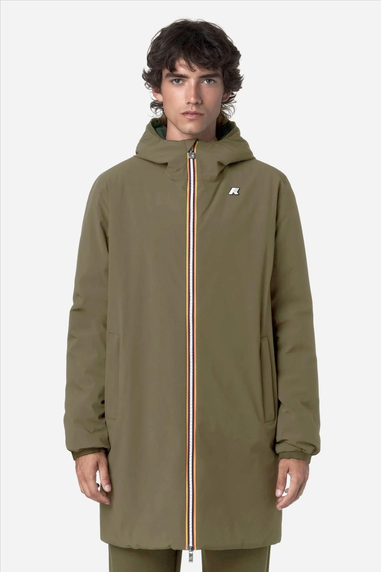 K-Way - Kaki-Donkerblauwe Jacob St Warm Double jas