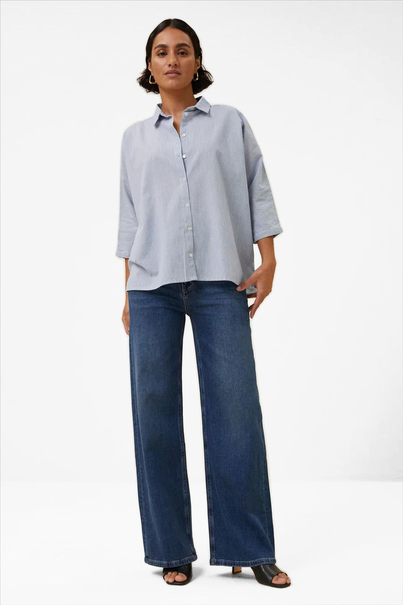 BY BAR - Lichtblauw-witte Norel Pinstripe blouse