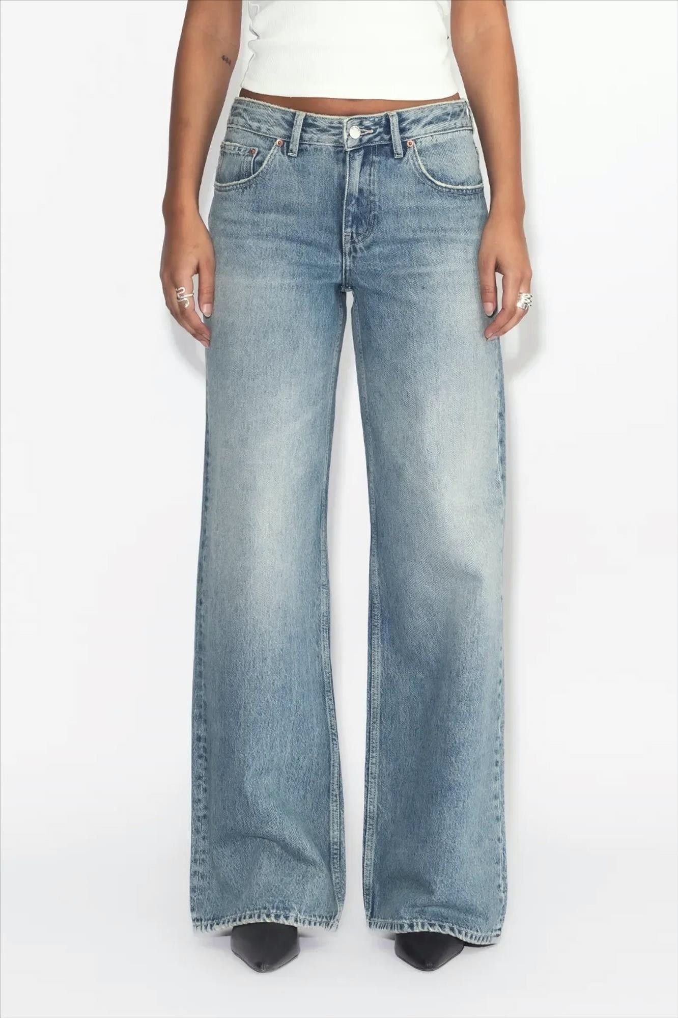 Dr. Denim - Blauwe Used Rhue wide jeans
