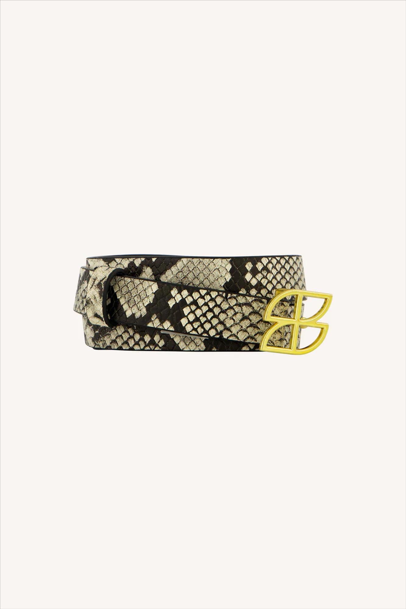 BY BAR - Ecru-Zwarte Buckle Logo Snake riem