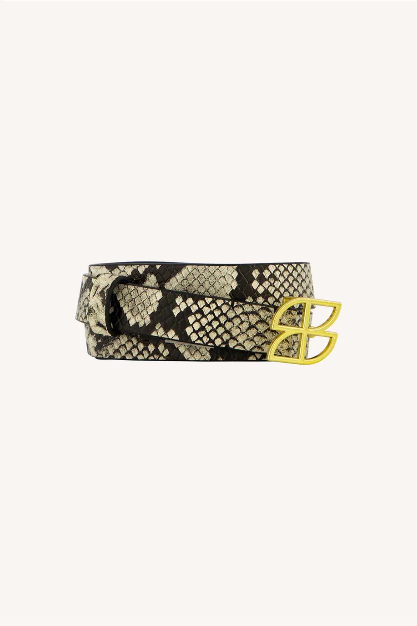 BY BAR - Ecru-Zwarte Buckle Logo Snake riem